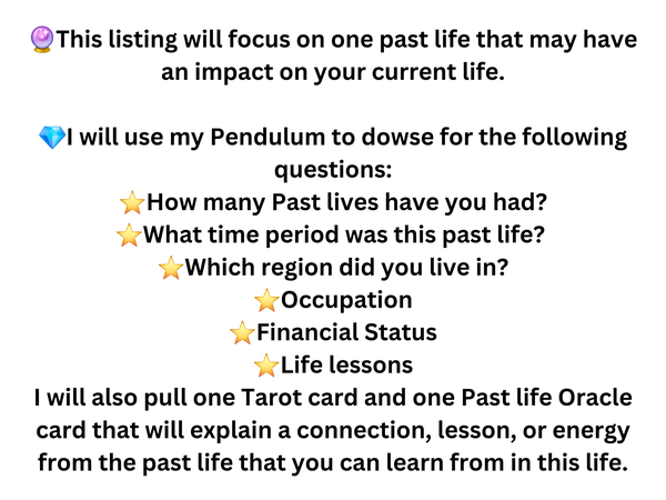 Past Life Reading/ Pendulum Dowsing/ Tarot and Oracle Message/ Written PDF