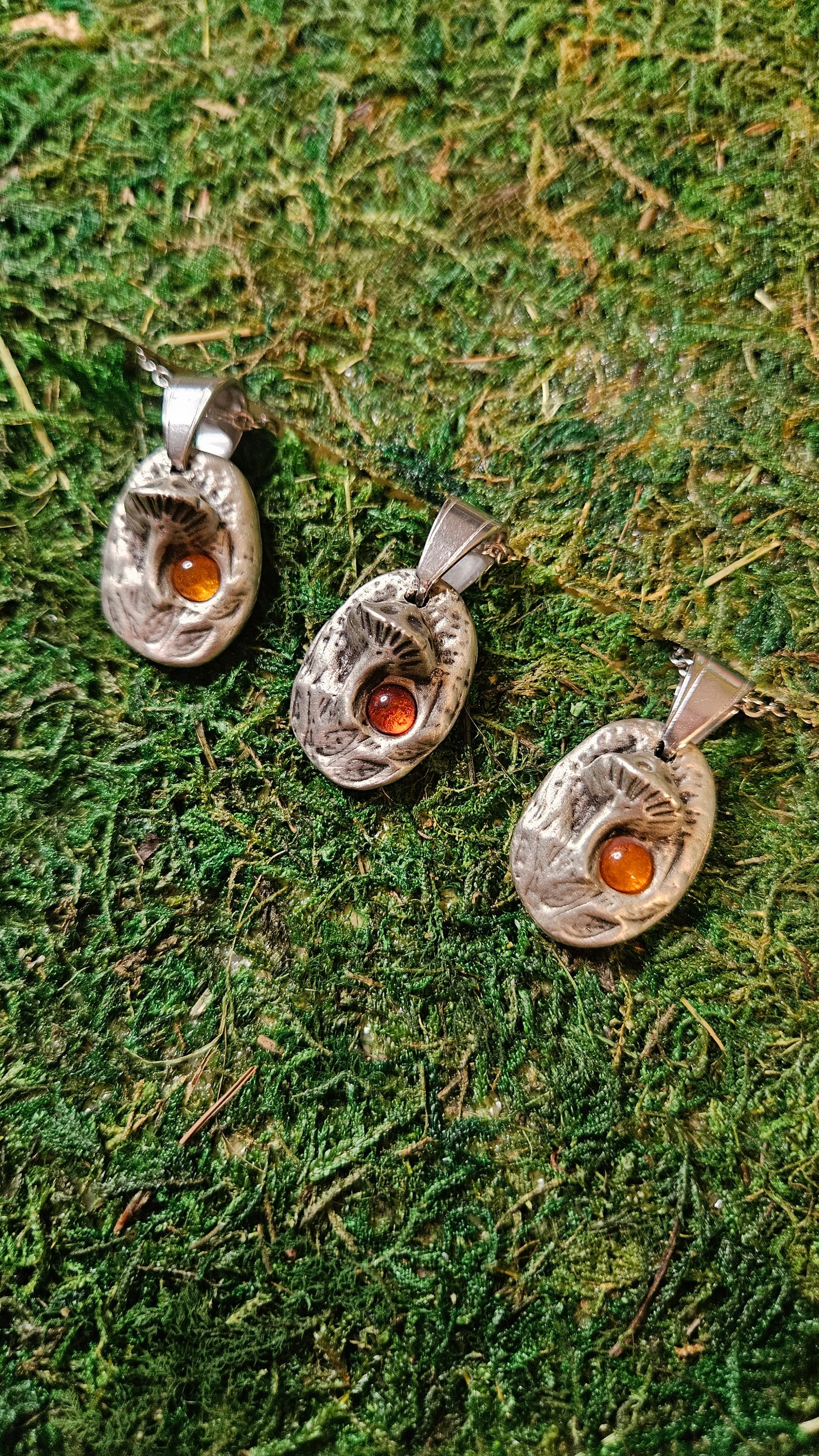 Pewter Mushroom Necklace/ Amber Stone/ Pewter Cast Jewelry/ Shroom/ Magic Mushroom Pendant/ Stainless Steel Chain/ By Elven Soul