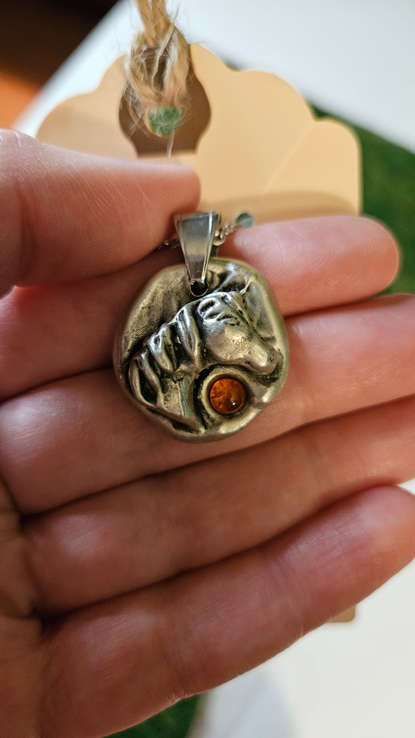 Pewter Unicorn Necklace/ Baltic Amber/ Horse Pendant/ Pewter Cast Jewelry/ Stainless Steel Chain/ By Elven Soul