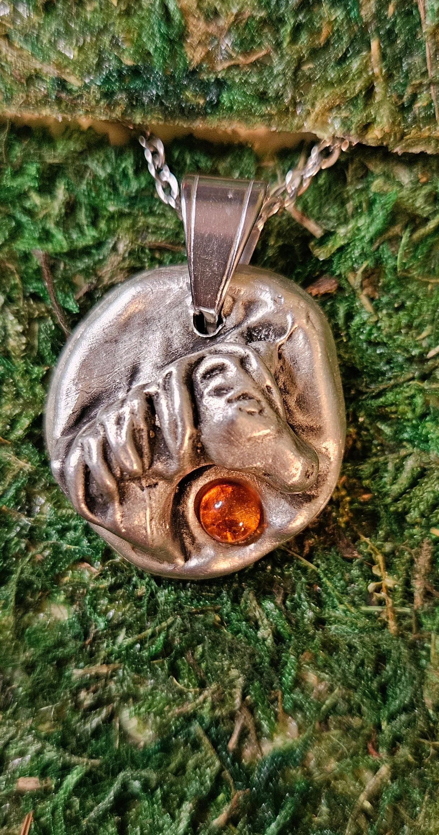 Pewter Unicorn Necklace/ Baltic Amber/ Horse Pendant/ Pewter Cast Jewelry/ Stainless Steel Chain/ By Elven Soul