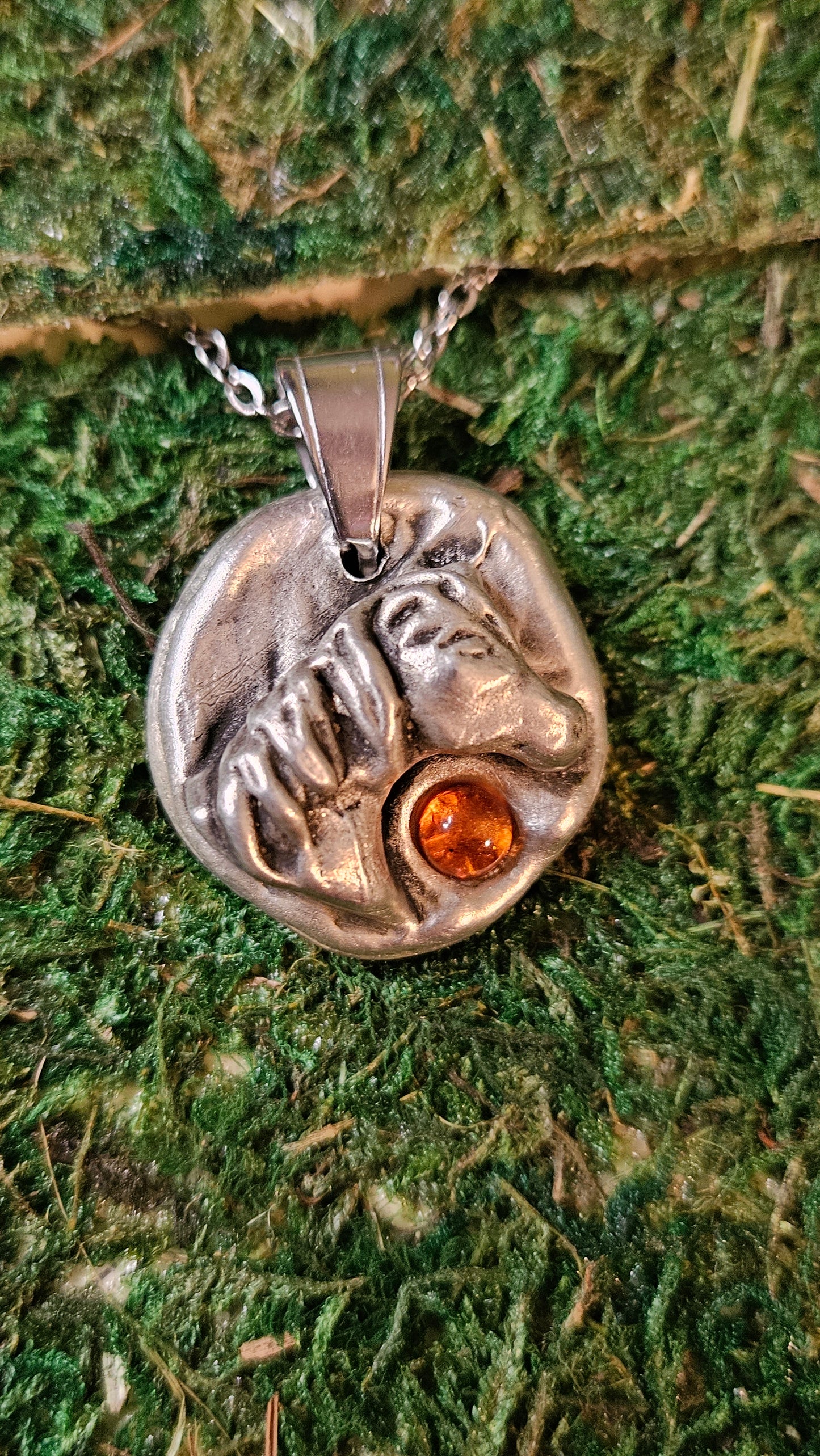 Pewter Unicorn Necklace/ Baltic Amber/ Horse Pendant/ Pewter Cast Jewelry/ Stainless Steel Chain/ By Elven Soul