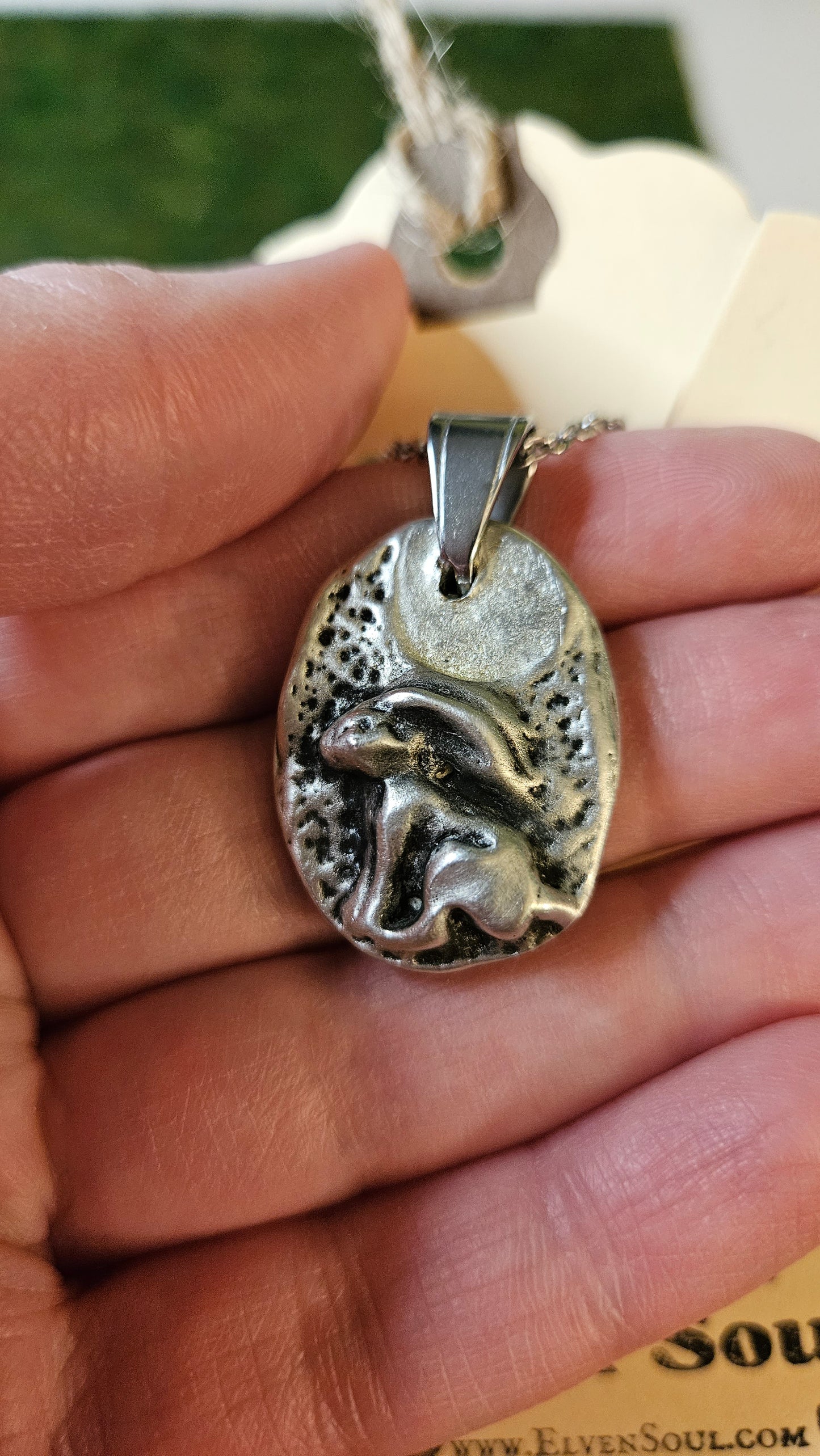 Pewter Rabbit Necklace/ Hare and Moon Pendant/ Pewter Cast Jewelry/ Stainless Steel Chain/ By Elven Soul