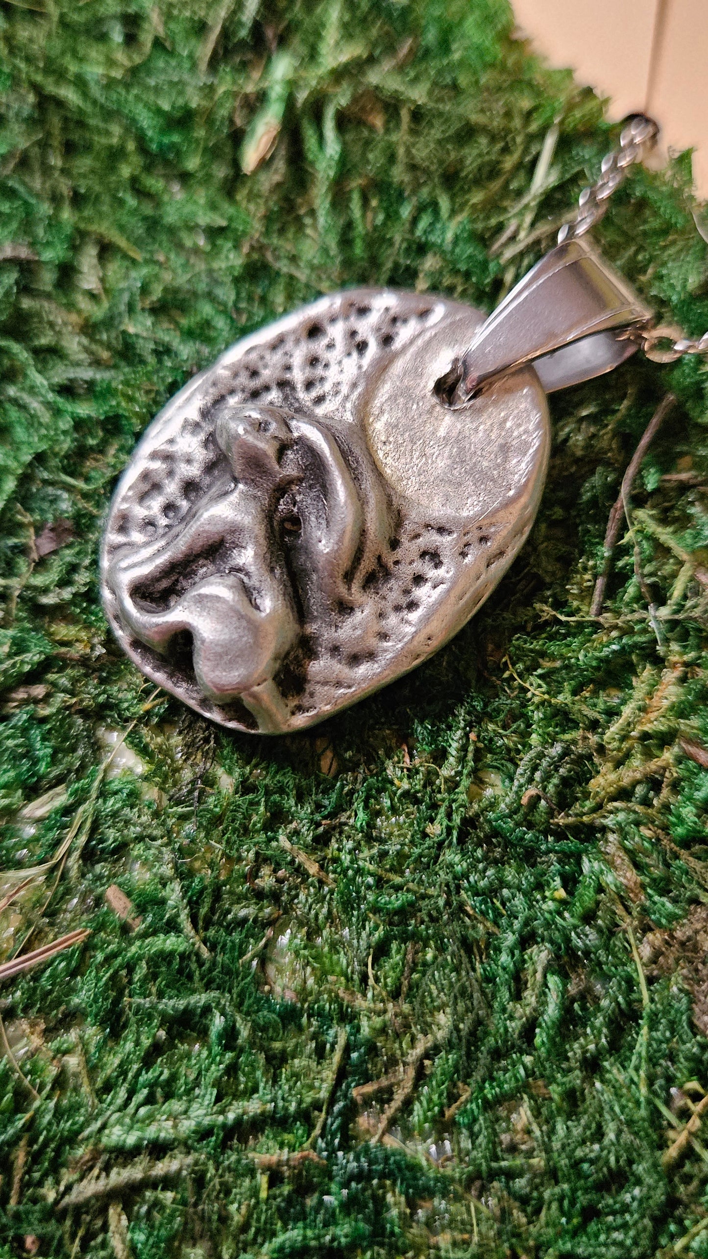 Pewter Rabbit Necklace/ Hare and Moon Pendant/ Pewter Cast Jewelry/ Stainless Steel Chain/ By Elven Soul