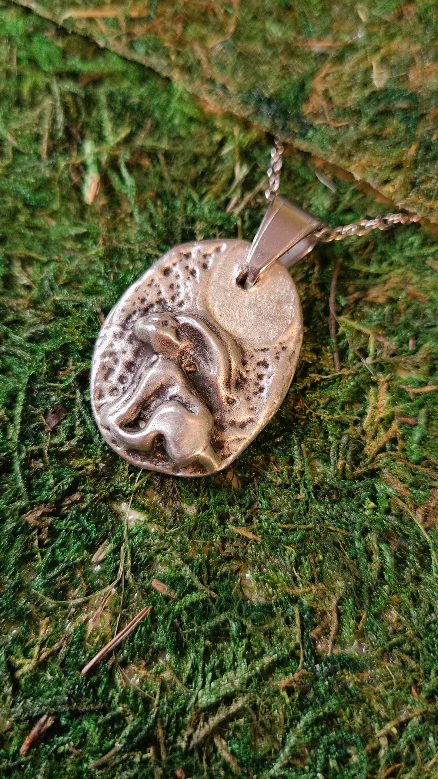 Pewter Rabbit Necklace/ Hare and Moon Pendant/ Pewter Cast Jewelry/ Stainless Steel Chain/ By Elven Soul