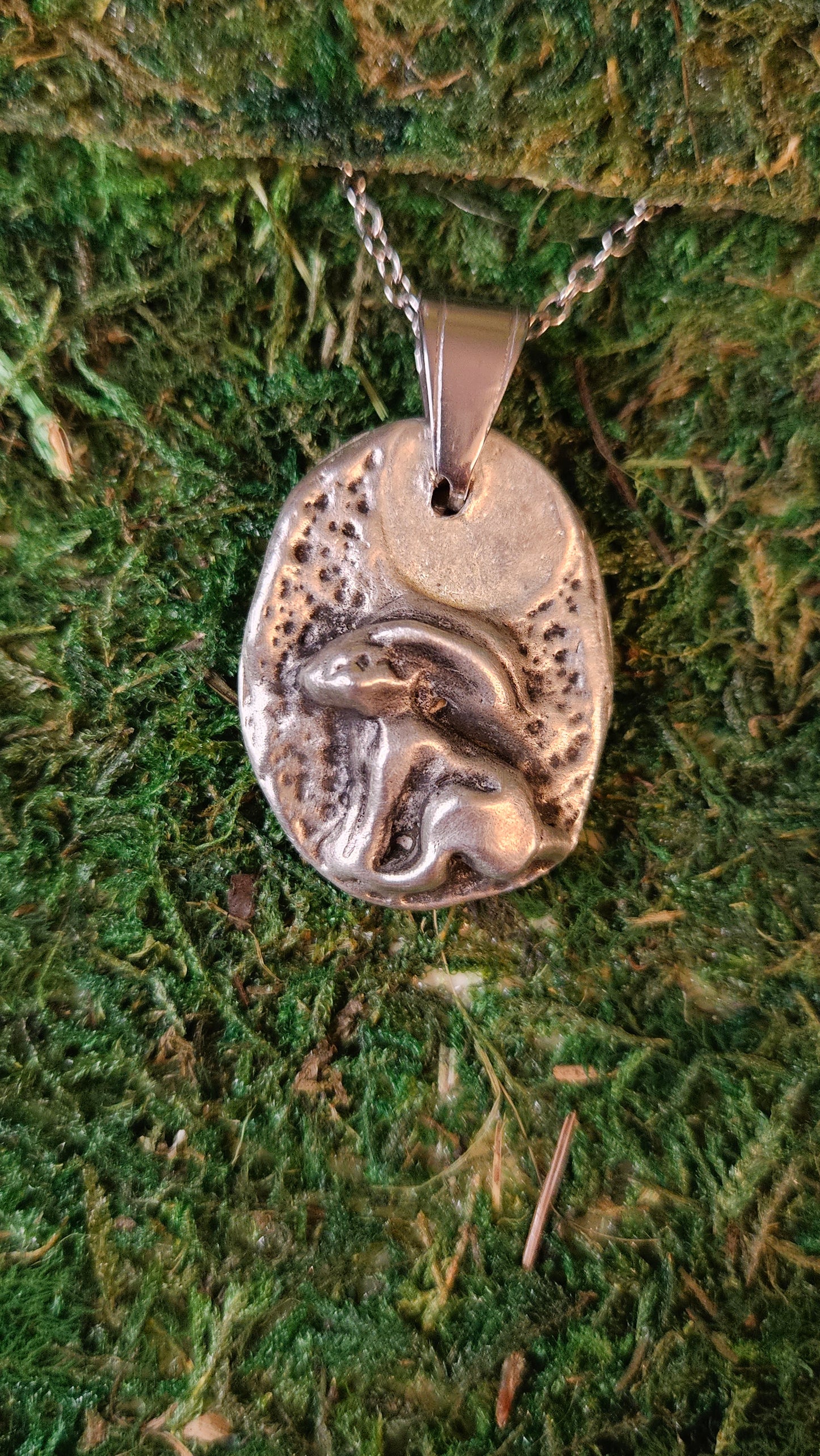 Pewter Rabbit Necklace/ Hare and Moon Pendant/ Pewter Cast Jewelry/ Stainless Steel Chain/ By Elven Soul