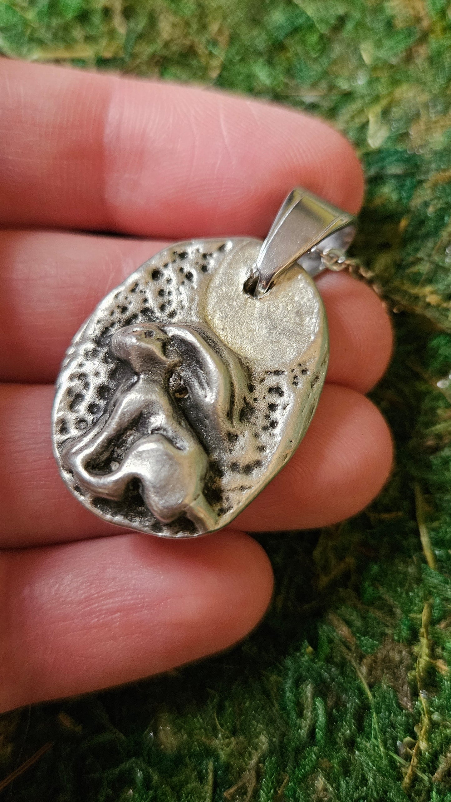 Pewter Rabbit Necklace/ Hare and Moon Pendant/ Pewter Cast Jewelry/ Stainless Steel Chain/ By Elven Soul