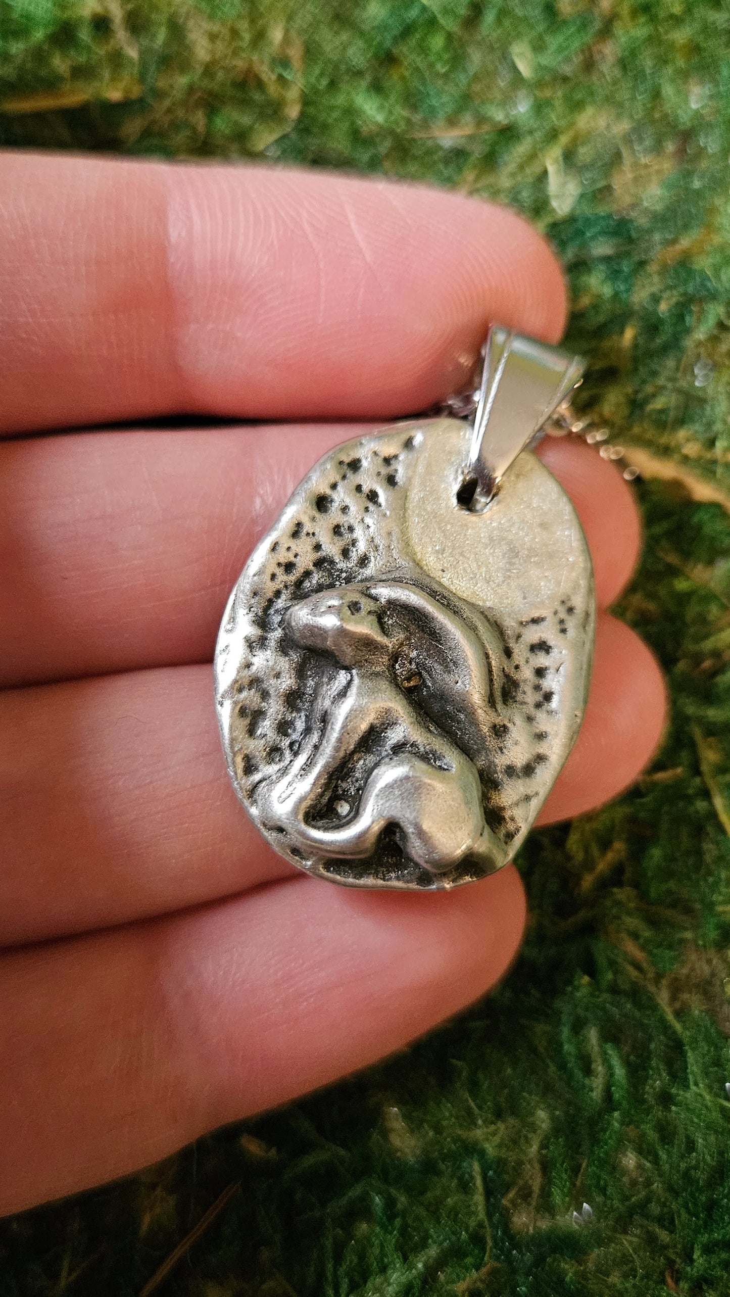 Pewter Rabbit Necklace/ Hare and Moon Pendant/ Pewter Cast Jewelry/ Stainless Steel Chain/ By Elven Soul