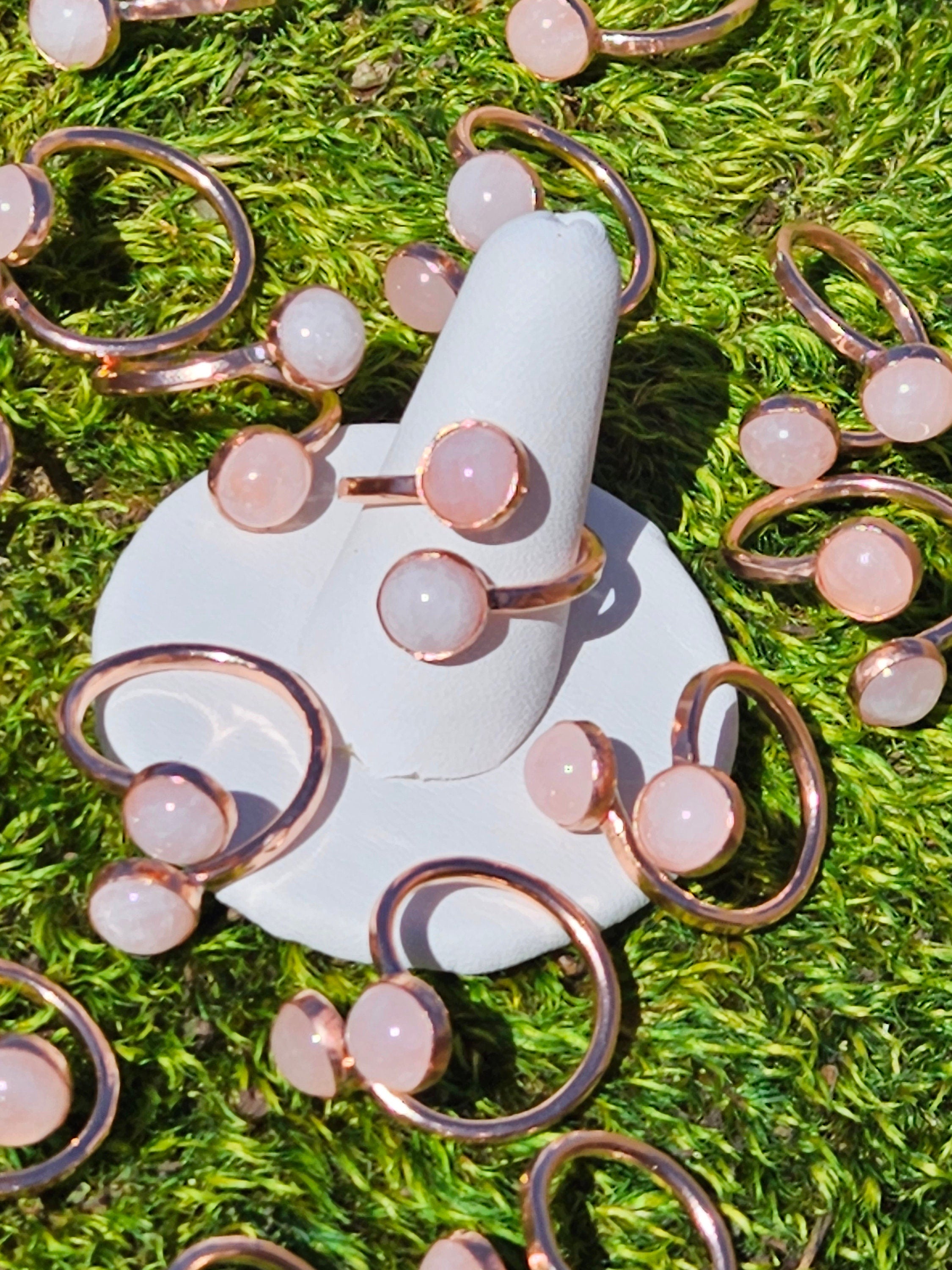 The Aphrodite Ring by Elven Soul/ Double Rose Quartz Copper Ring/ Adjustable Band/ Wrap Ring /Hammered Copper Jewelry/ Anniversary/ Stone