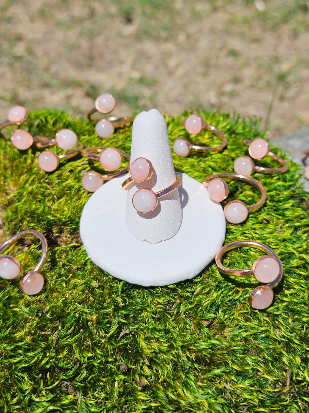 The Aphrodite Ring by Elven Soul/ Double Rose Quartz Copper Ring/ Adjustable Band/ Wrap Ring /Hammered Copper Jewelry/ Anniversary/ Stone