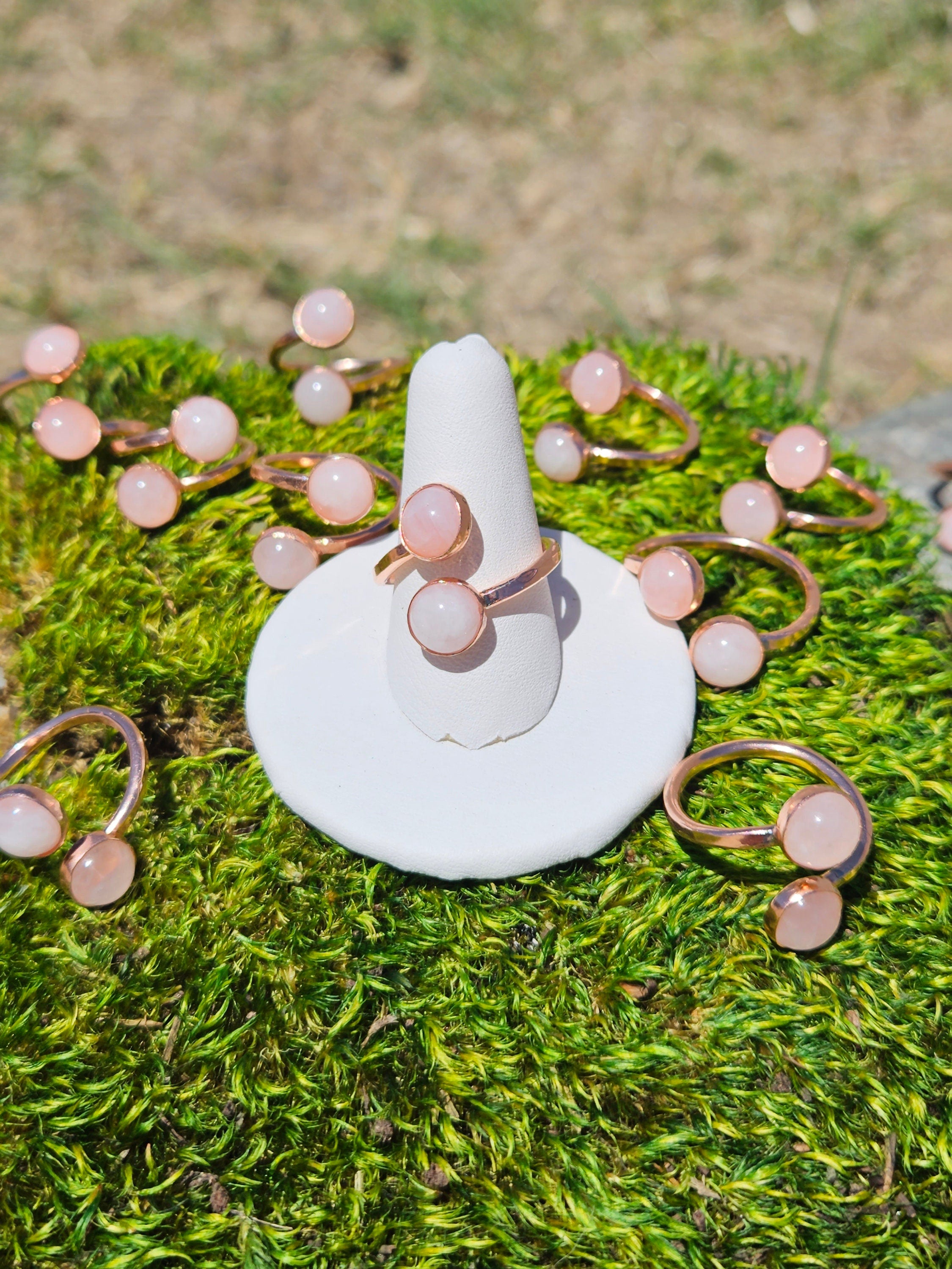 The Aphrodite Ring by Elven Soul/ Double Rose Quartz Copper Ring/ Adjustable Band/ Wrap Ring /Hammered Copper Jewelry/ Anniversary/ Stone