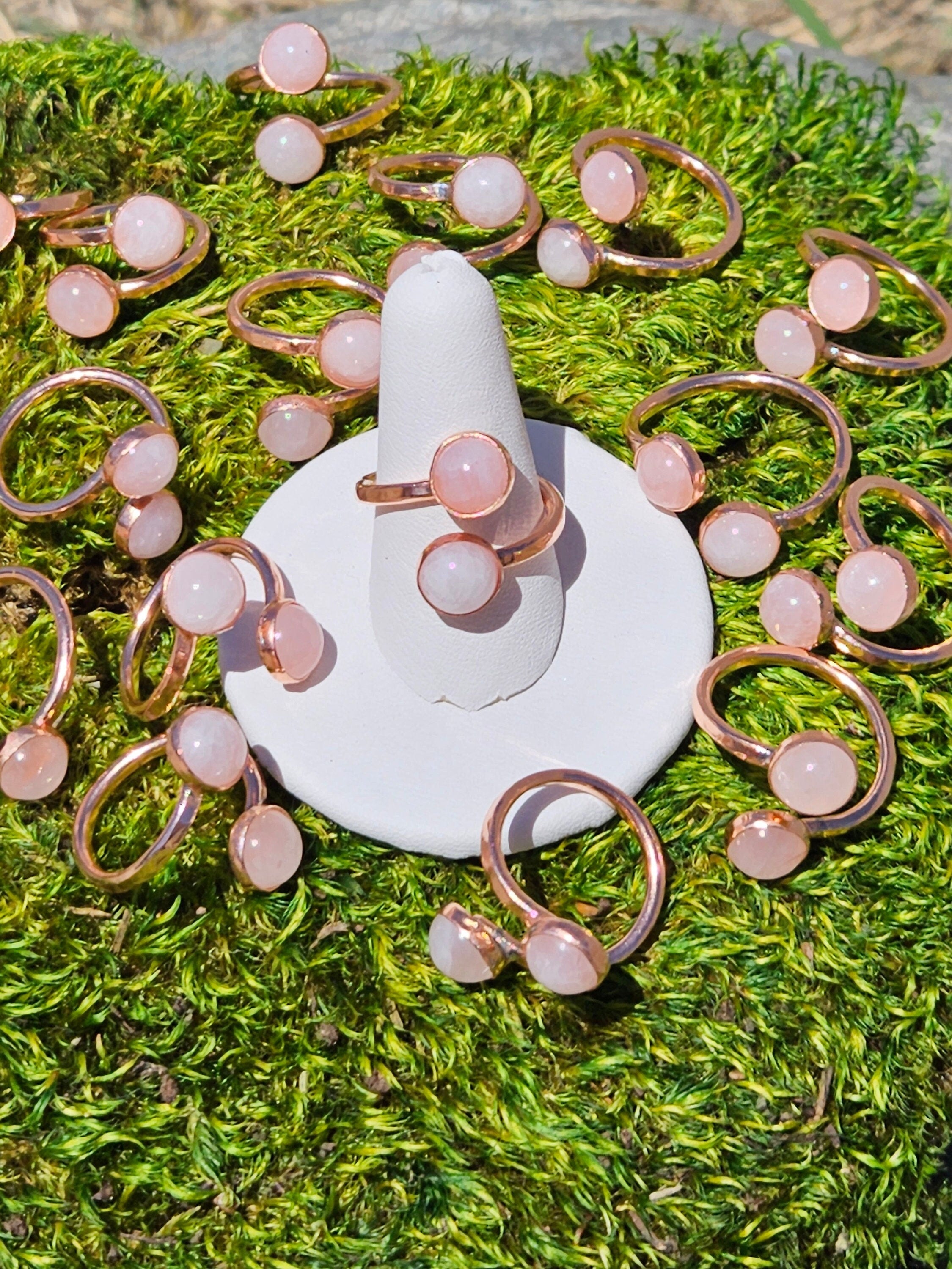 The Aphrodite Ring by Elven Soul/ Double Rose Quartz Copper Ring/ Adjustable Band/ Wrap Ring /Hammered Copper Jewelry/ Anniversary/ Stone