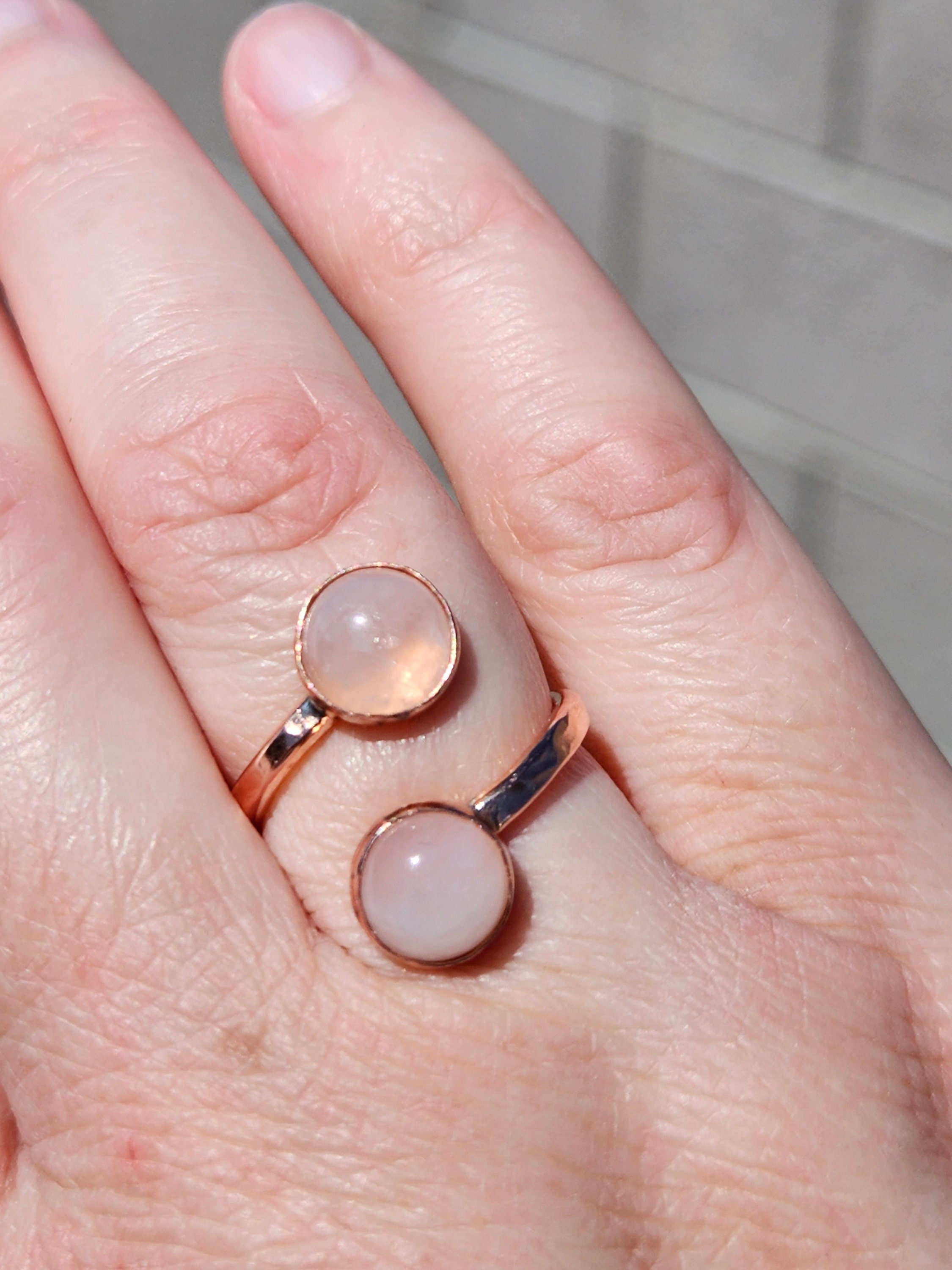 The Aphrodite Ring by Elven Soul/ Double Rose Quartz Copper Ring/ Adjustable Band/ Wrap Ring /Hammered Copper Jewelry/ Anniversary/ Stone