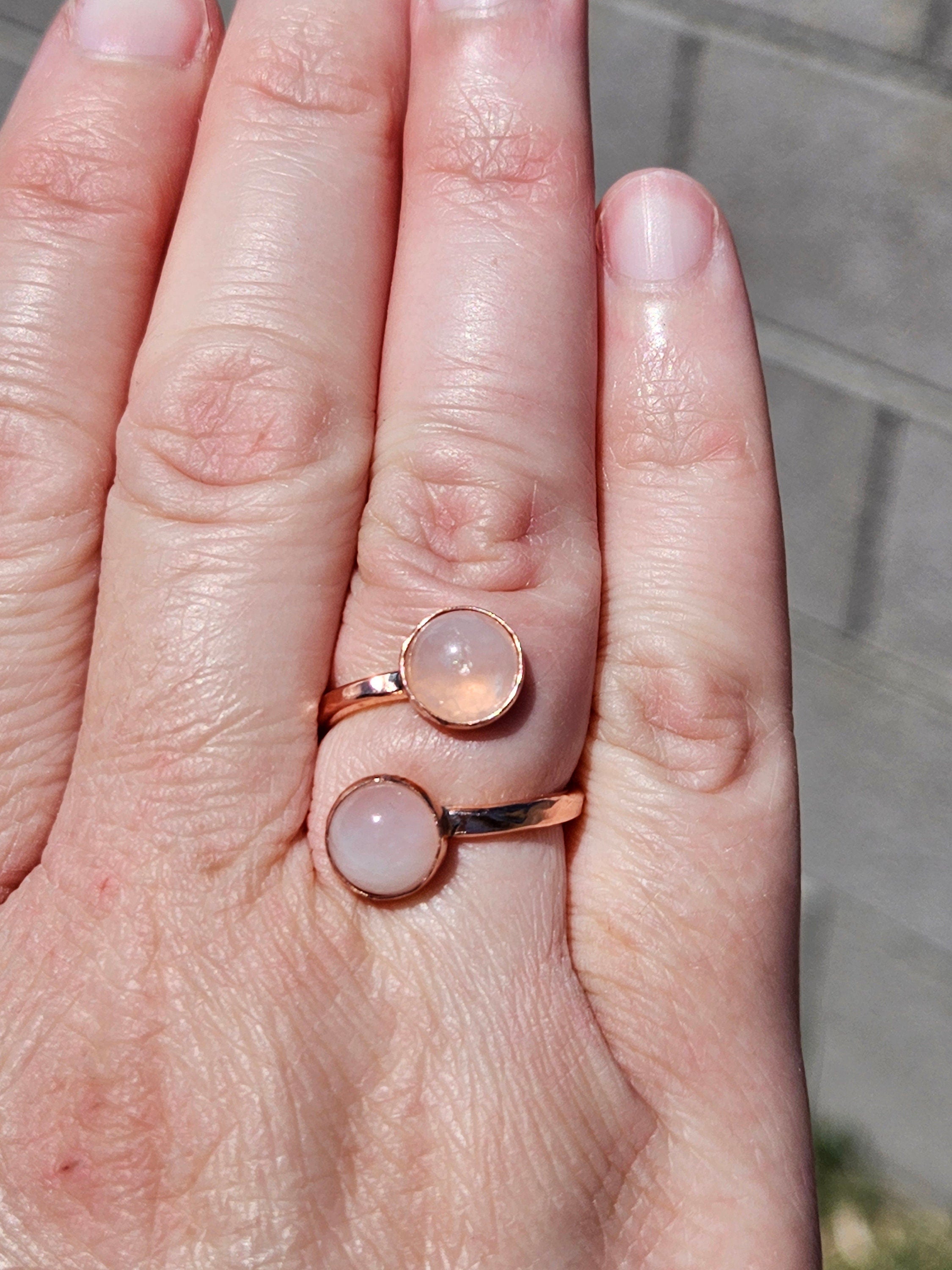 The Aphrodite Ring by Elven Soul/ Double Rose Quartz Copper Ring/ Adjustable Band/ Wrap Ring /Hammered Copper Jewelry/ Anniversary/ Stone