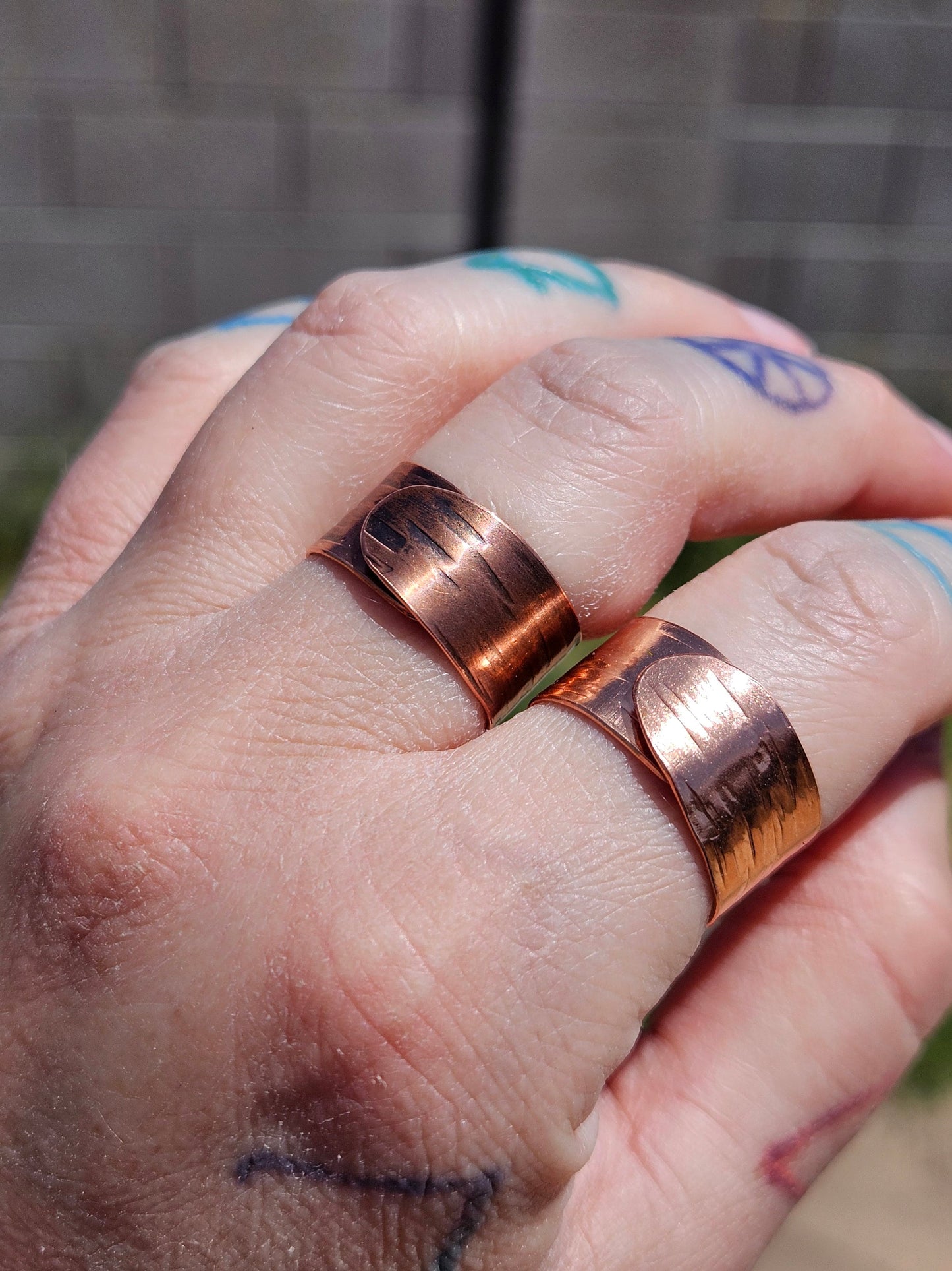 Copper Tree Bark Ring/ Adjustable Copper Ring/ Wide Ring Band/ Rustic Copper Jewelry / Elven Soul