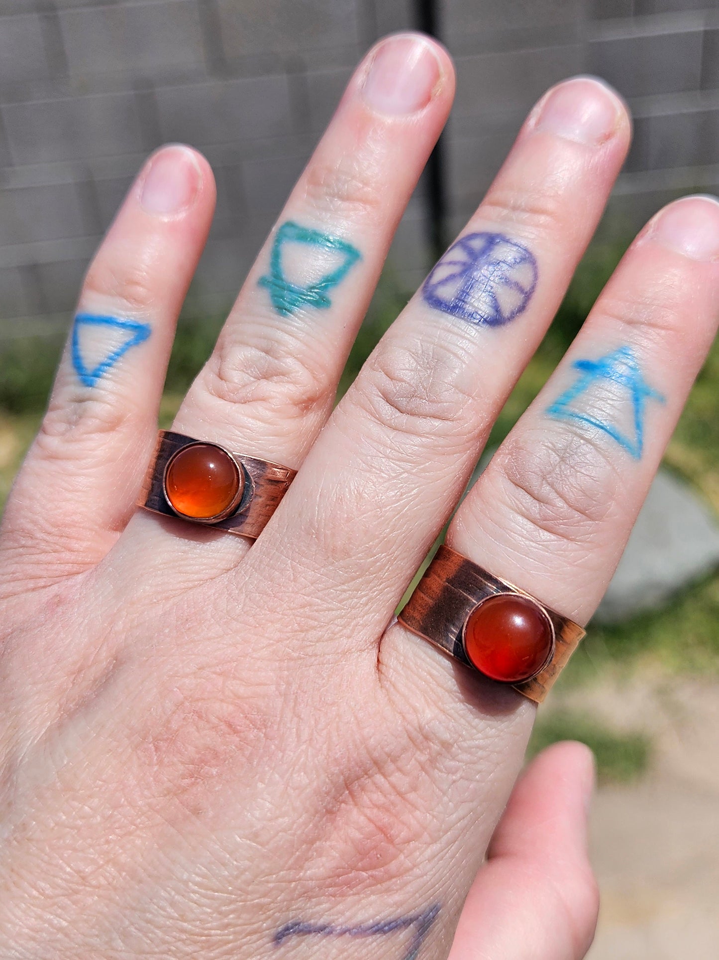 Red Agate Copper Tree Bark Ring/ Adjustable Copper Ring/ Wide Ring Band/ Rustic Copper Jewelry / Elven Soul