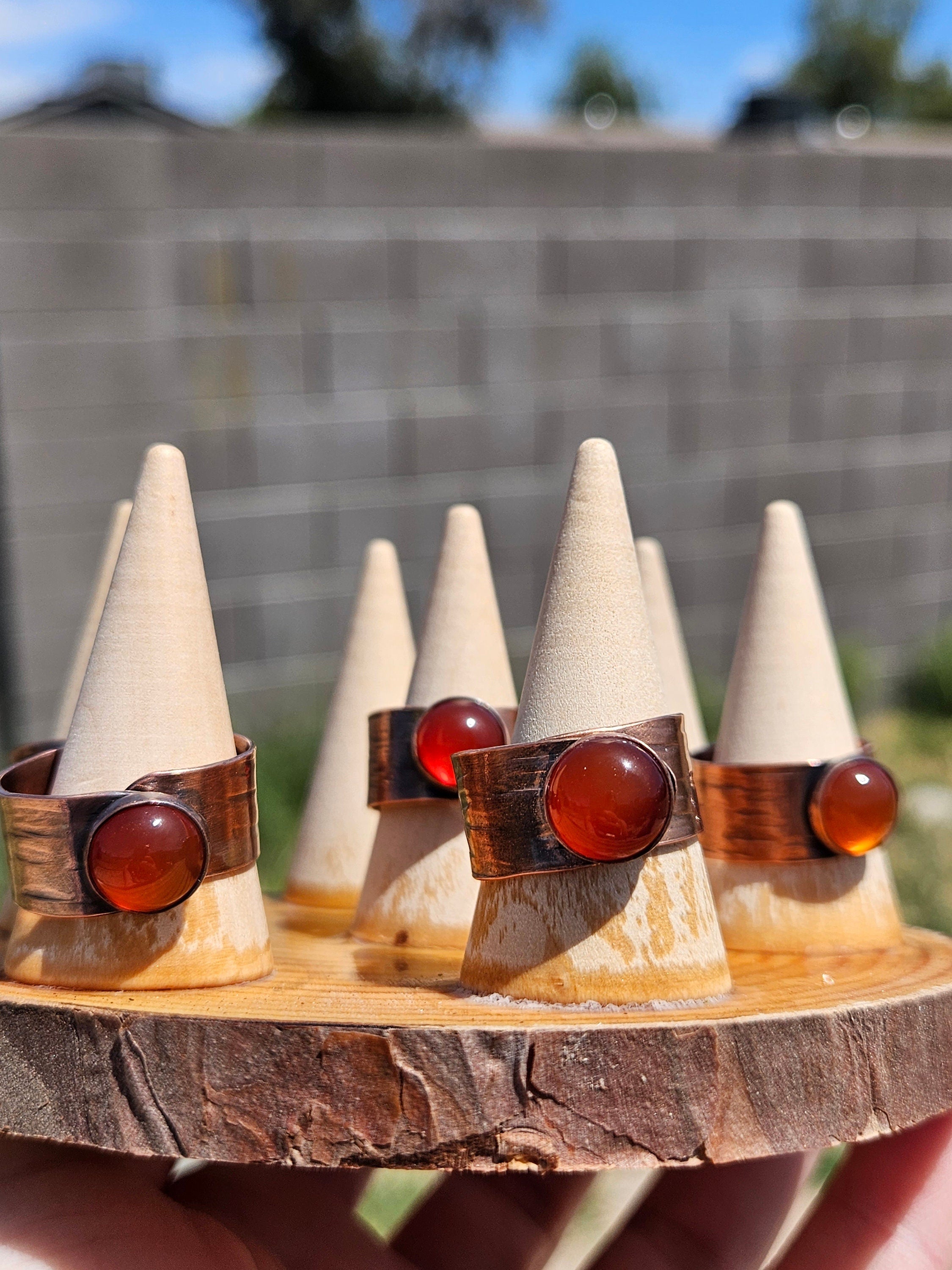 Red Agate Copper Tree Bark Ring/ Adjustable Copper Ring/ Wide Ring Band/ Rustic Copper Jewelry / Elven Soul