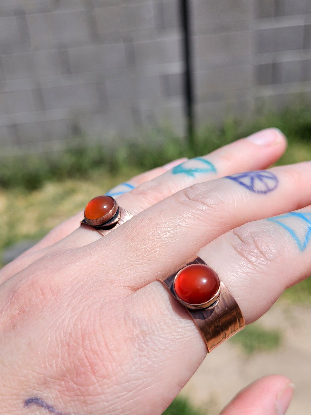 Red Agate Copper Tree Bark Ring/ Adjustable Copper Ring/ Wide Ring Band/ Rustic Copper Jewelry / Elven Soul