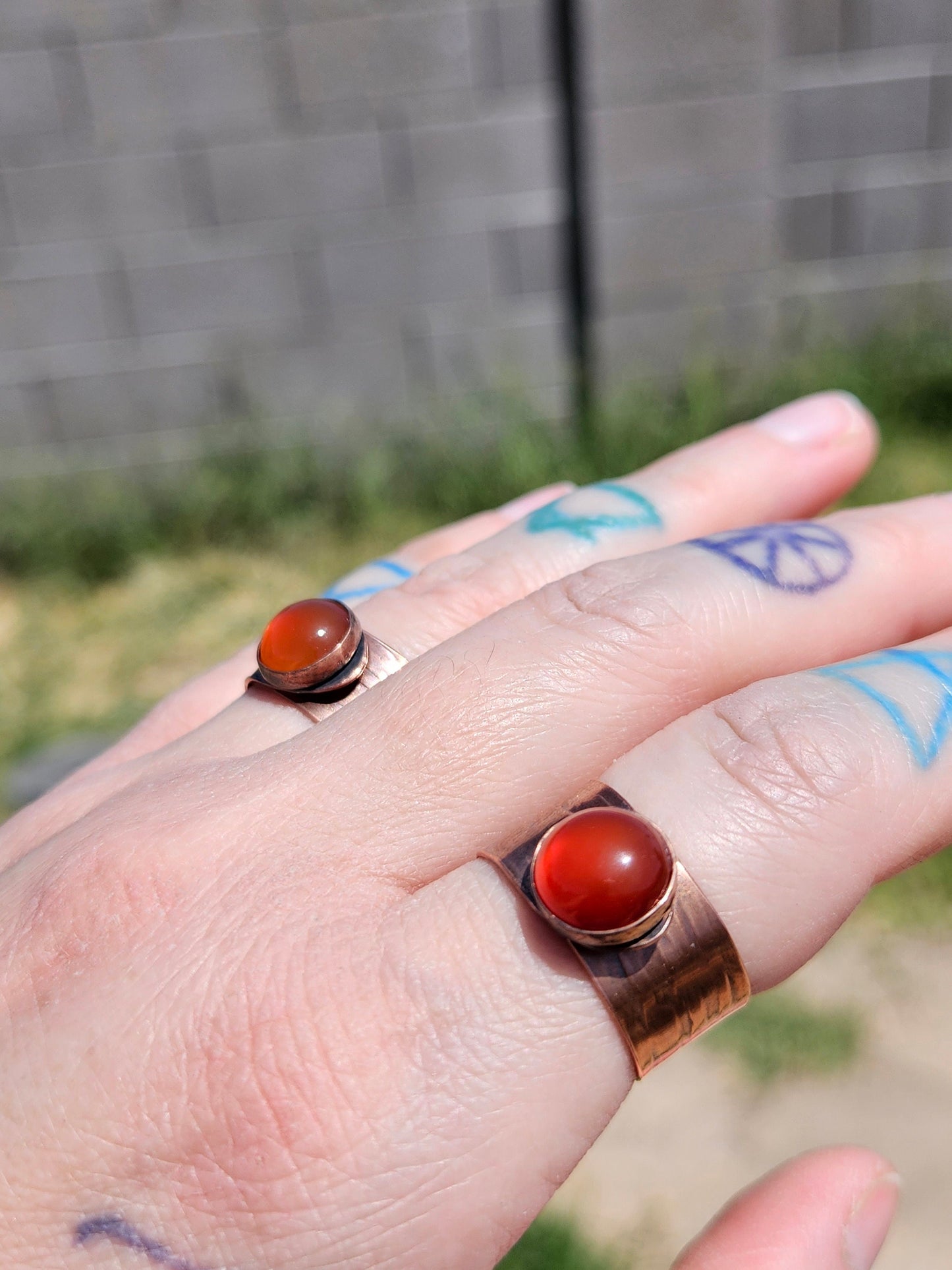 Red Agate Copper Tree Bark Ring/ Adjustable Copper Ring/ Wide Ring Band/ Rustic Copper Jewelry / Elven Soul