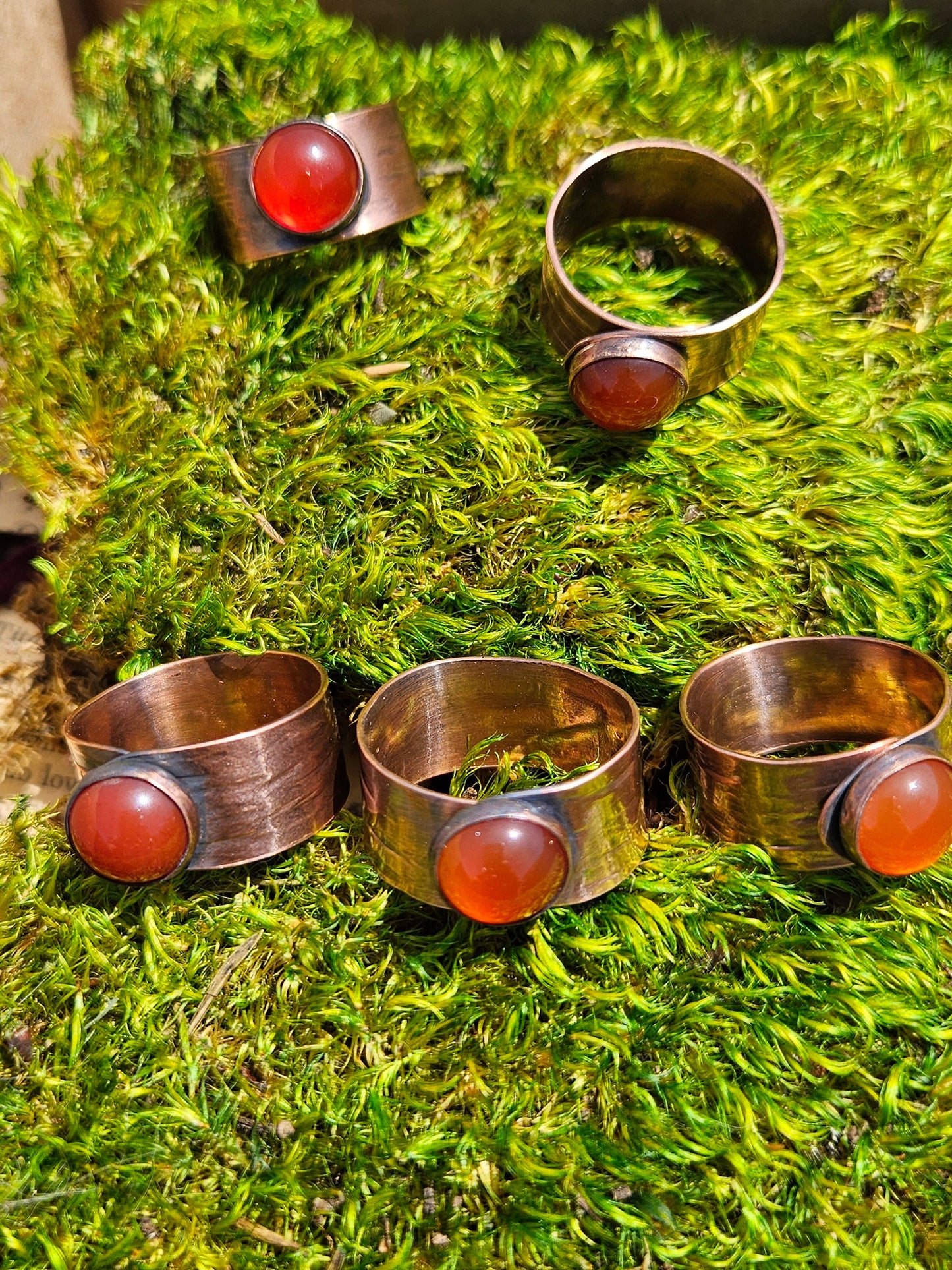 Red Agate Copper Tree Bark Ring/ Adjustable Copper Ring/ Wide Ring Band/ Rustic Copper Jewelry / Elven Soul