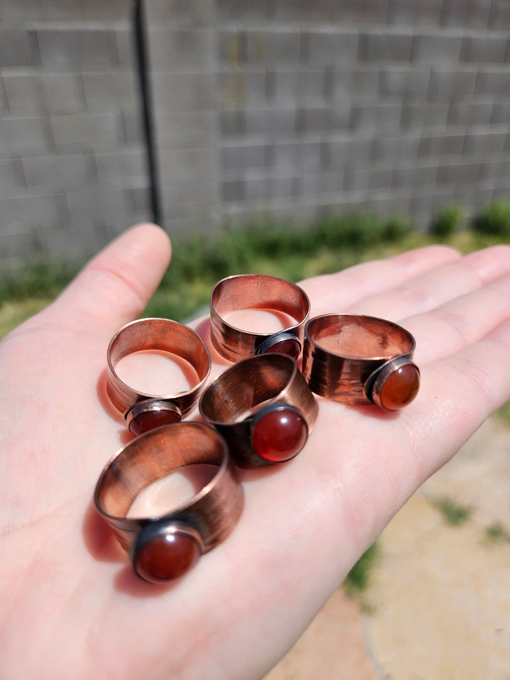 Red Agate Copper Tree Bark Ring/ Adjustable Copper Ring/ Wide Ring Band/ Rustic Copper Jewelry / Elven Soul