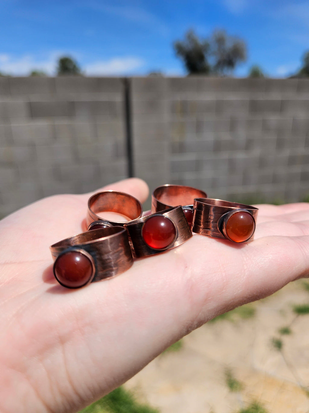 Red Agate Copper Tree Bark Ring/ Adjustable Copper Ring/ Wide Ring Band/ Rustic Copper Jewelry / Elven Soul