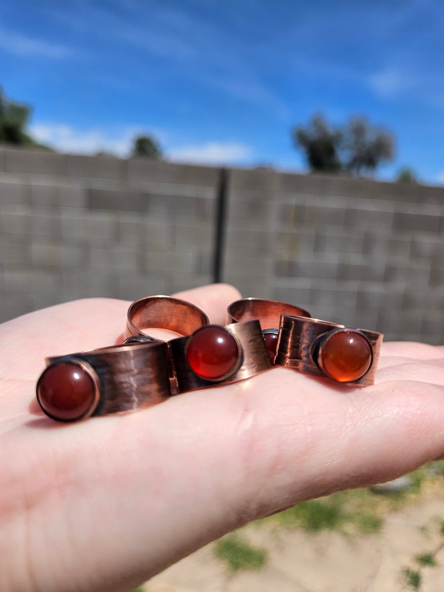 Red Agate Copper Tree Bark Ring/ Adjustable Copper Ring/ Wide Ring Band/ Rustic Copper Jewelry / Elven Soul