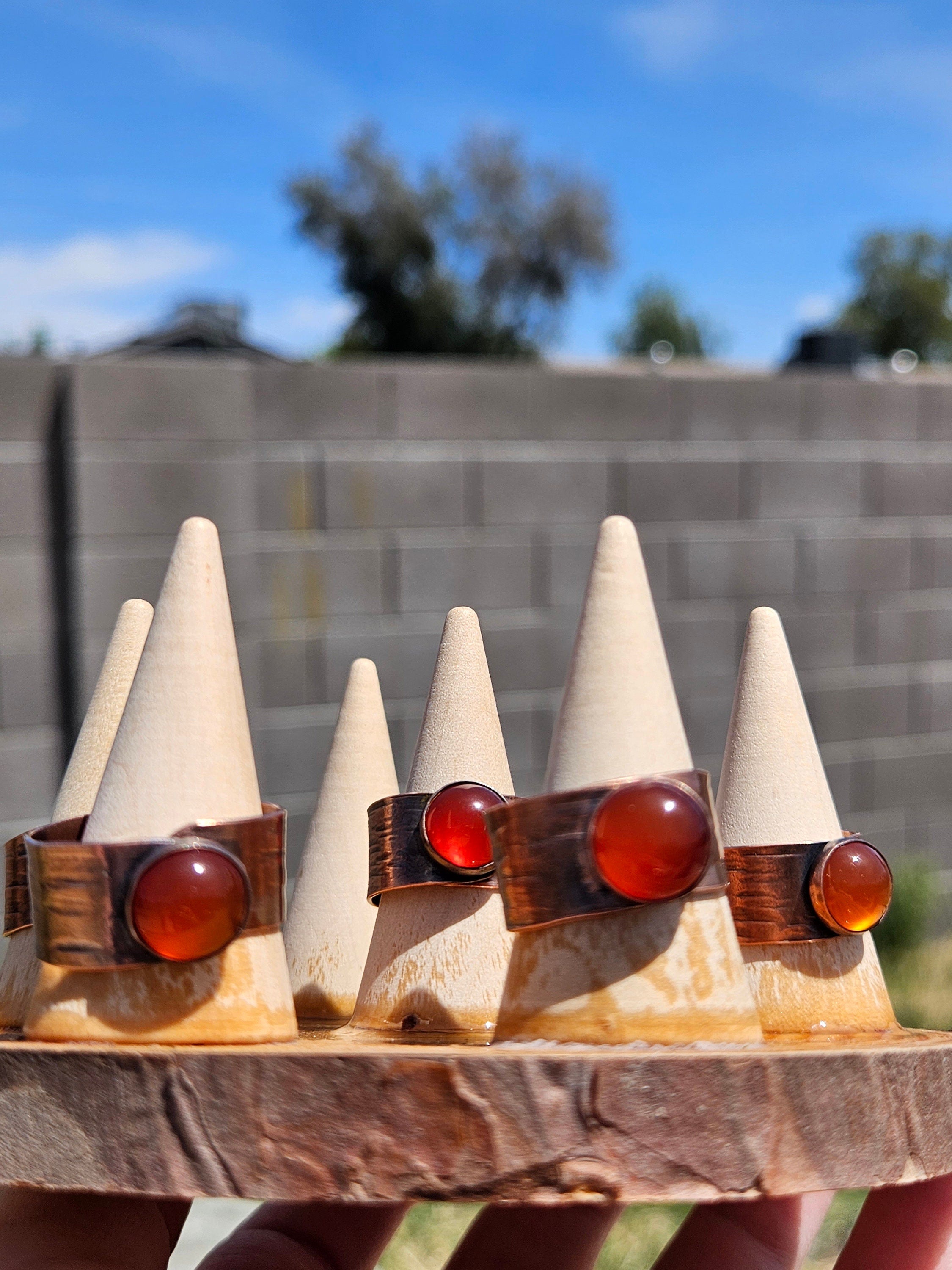 Red Agate Copper Tree Bark Ring/ Adjustable Copper Ring/ Wide Ring Band/ Rustic Copper Jewelry / Elven Soul