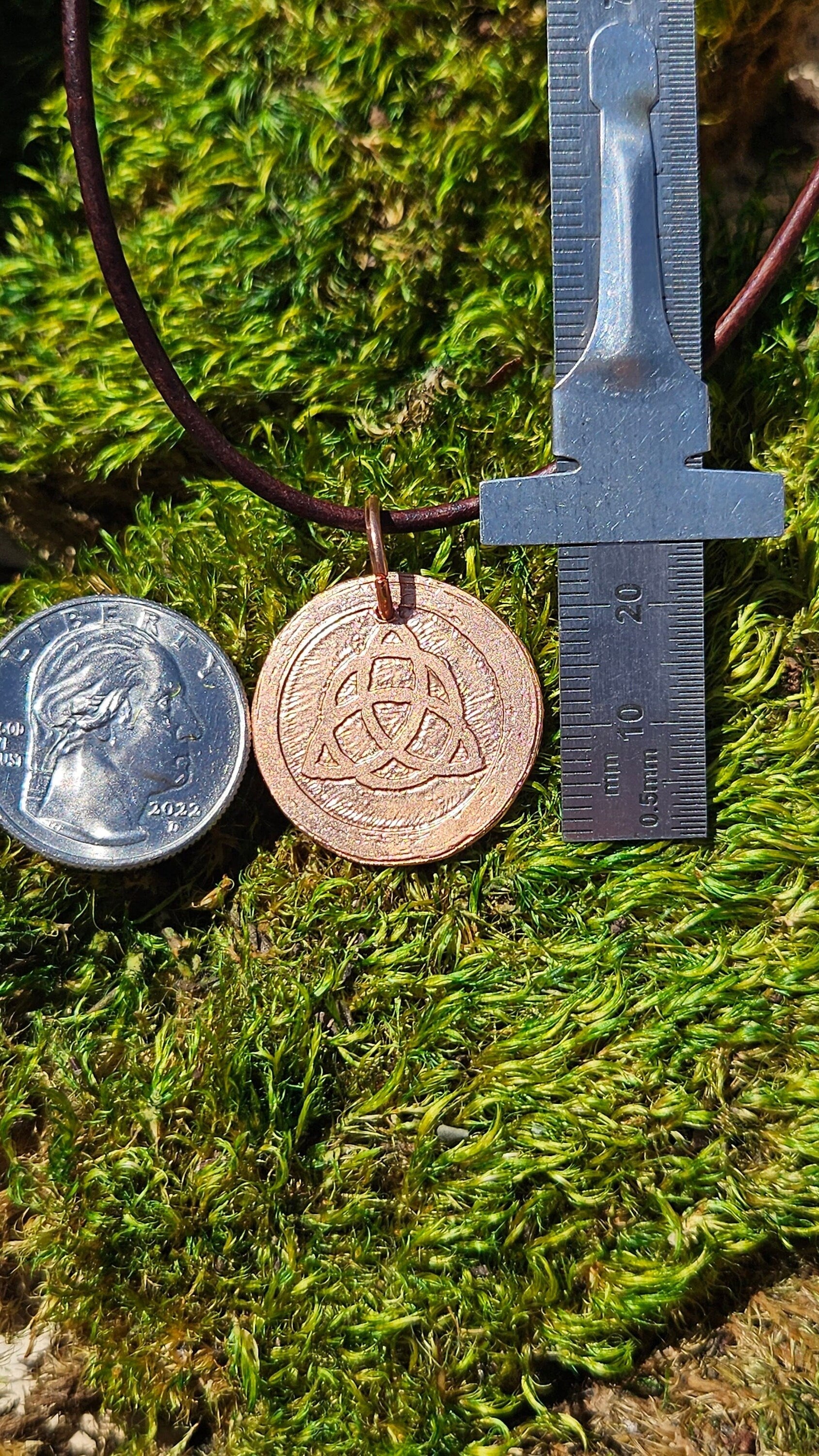 Triquetra Copper Etched Pendant/ Trinity Knot Necklace/ Leather Cord/ Celtic Jewelry/ Rustic Copper Jewelry/ Elven Soul