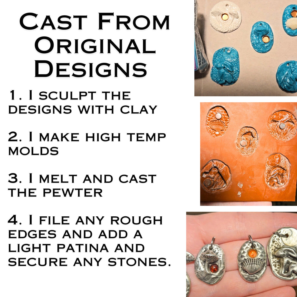 Pewter Mushroom Necklace/ Amber Stone/ Pewter Cast Jewelry/ Shroom/ Magic Mushroom Pendant/ Stainless Steel Chain/ By Elven Soul