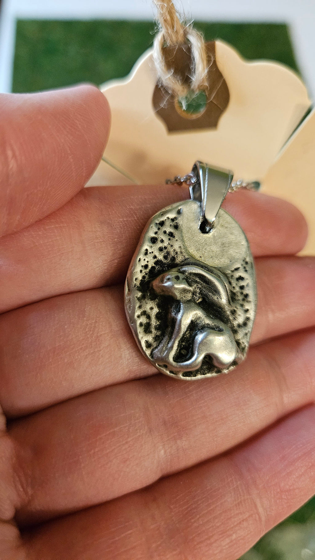 Pewter Rabbit Necklace/ Hare and Moon Pendant/ Pewter Cast Jewelry/ Stainless Steel Chain/ By Elven Soul
