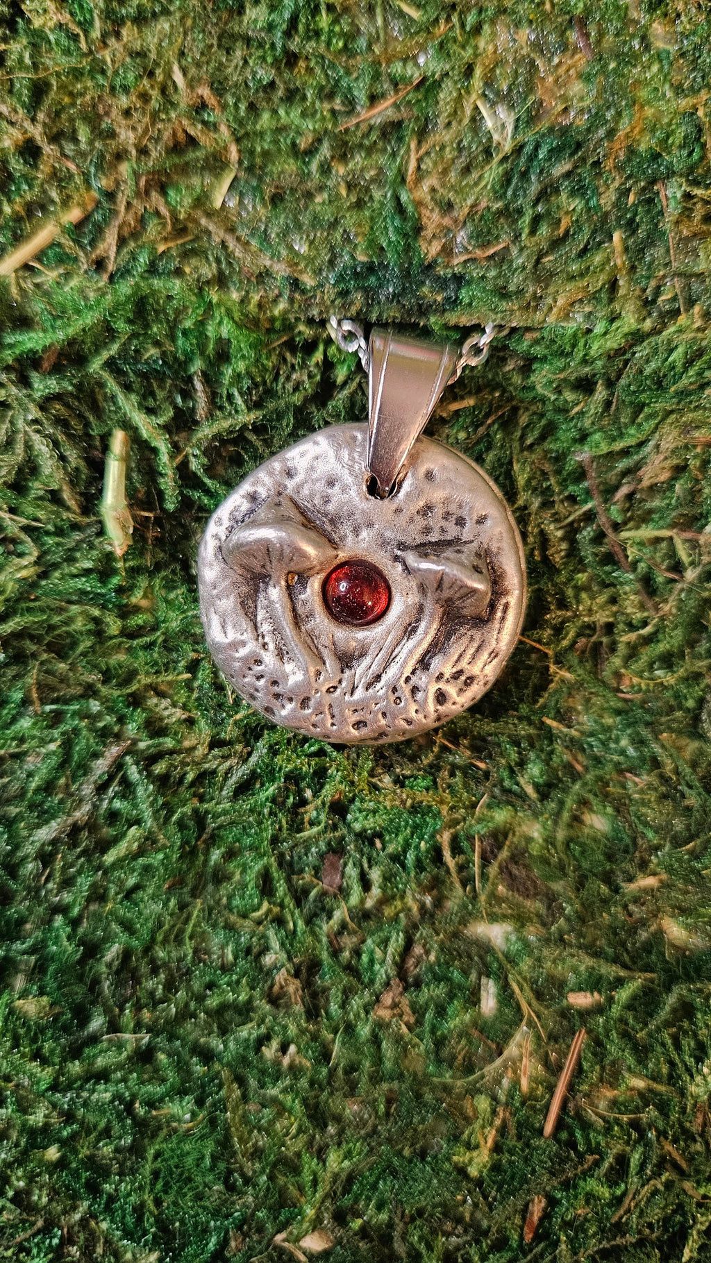 Hand Cast Pewter Mushroom Necklace/ Amber Stone/ Original Hand Sculpted Design/ Nature Pendant/ Cottagecore/ Jewelry By Elven Soul