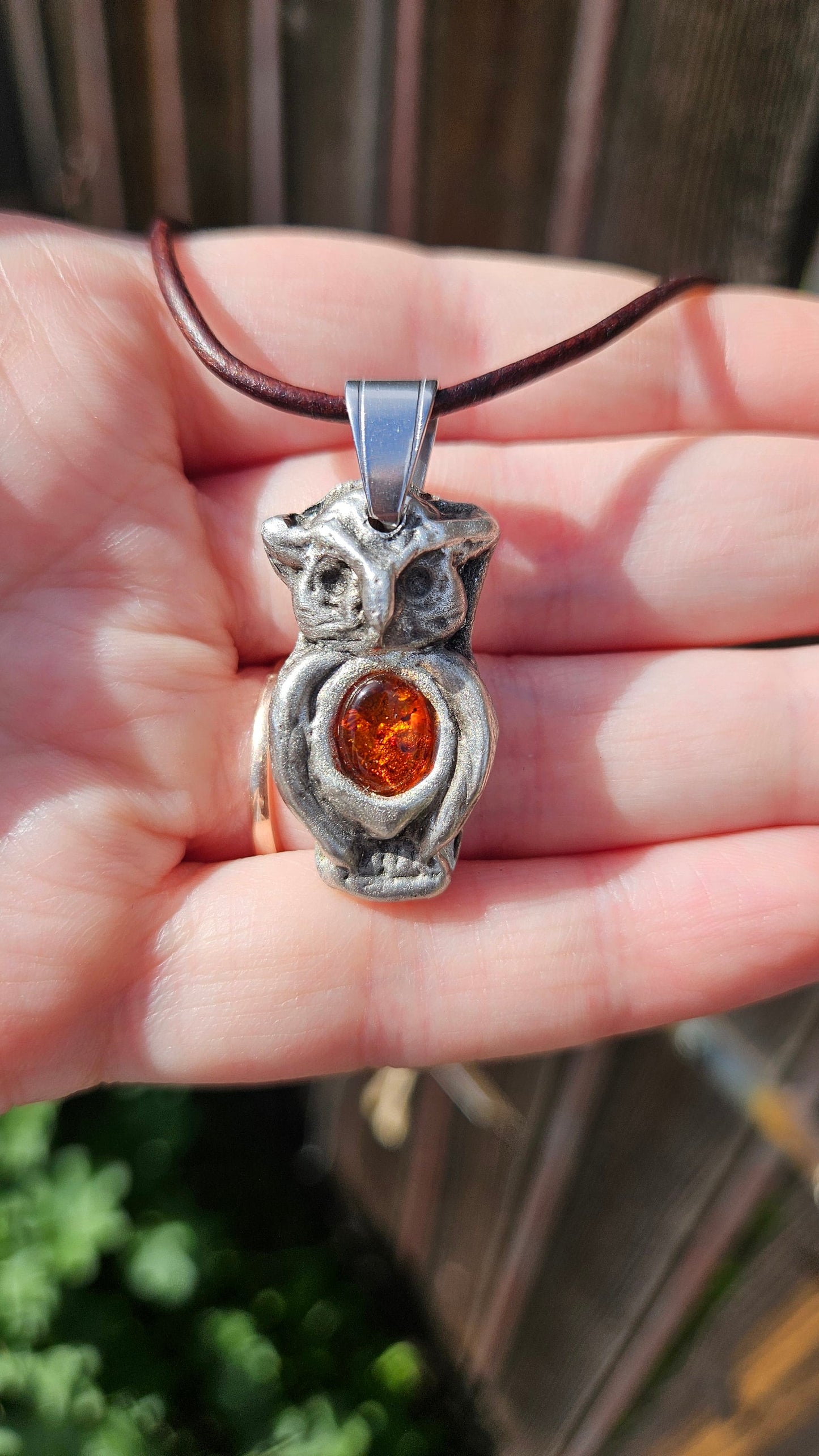 Pewter Owl Necklace/ Baltic Amber/ Owl Pendant /Pewter Cast Jewelry/ Stainless Steel Chain/ By Elven Soul