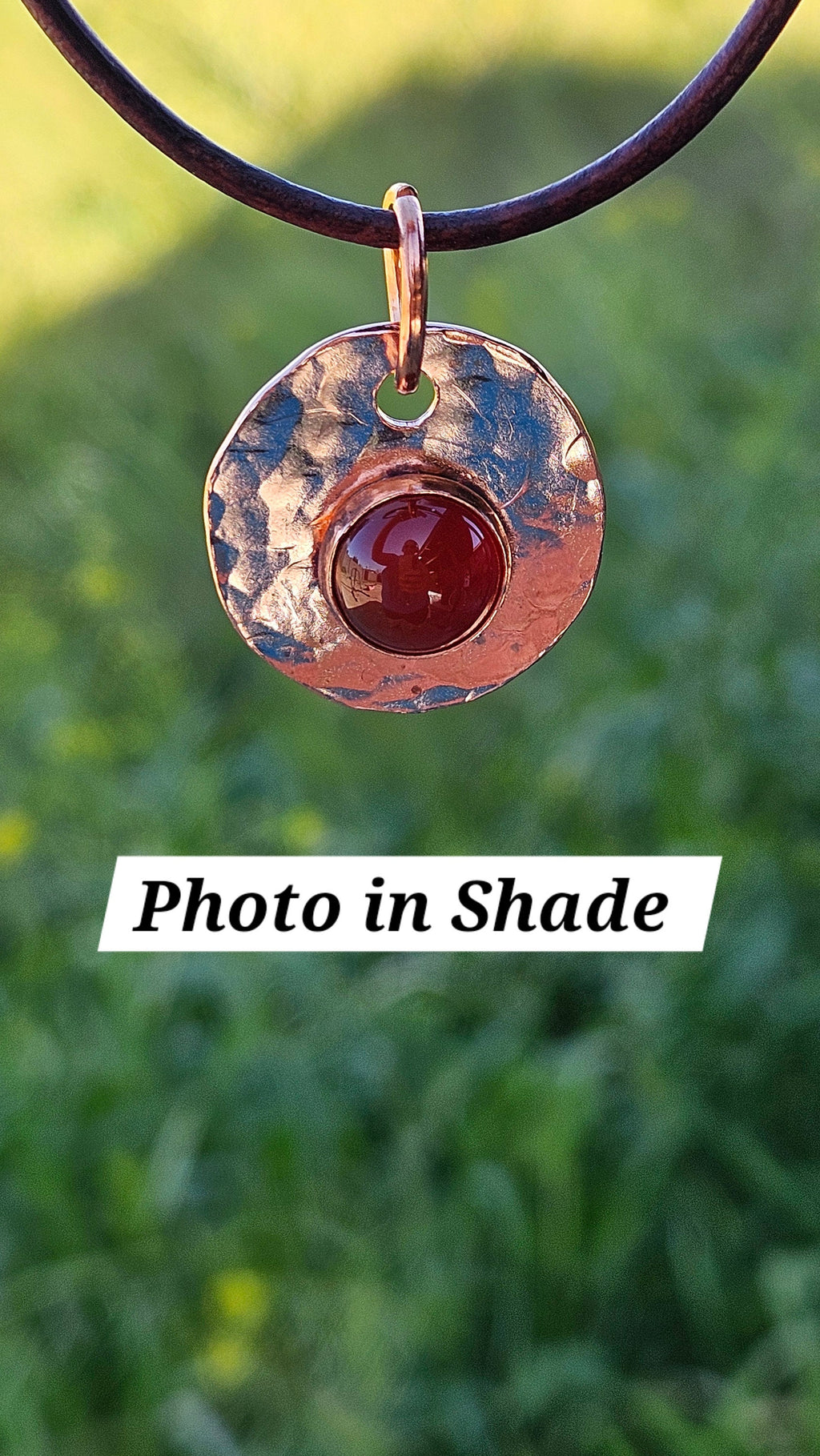 Copper and Red Agate Necklace/ Leather Cord/ Hammered Copper Pendant/ Handmade Jewelry/ by Elven Soul