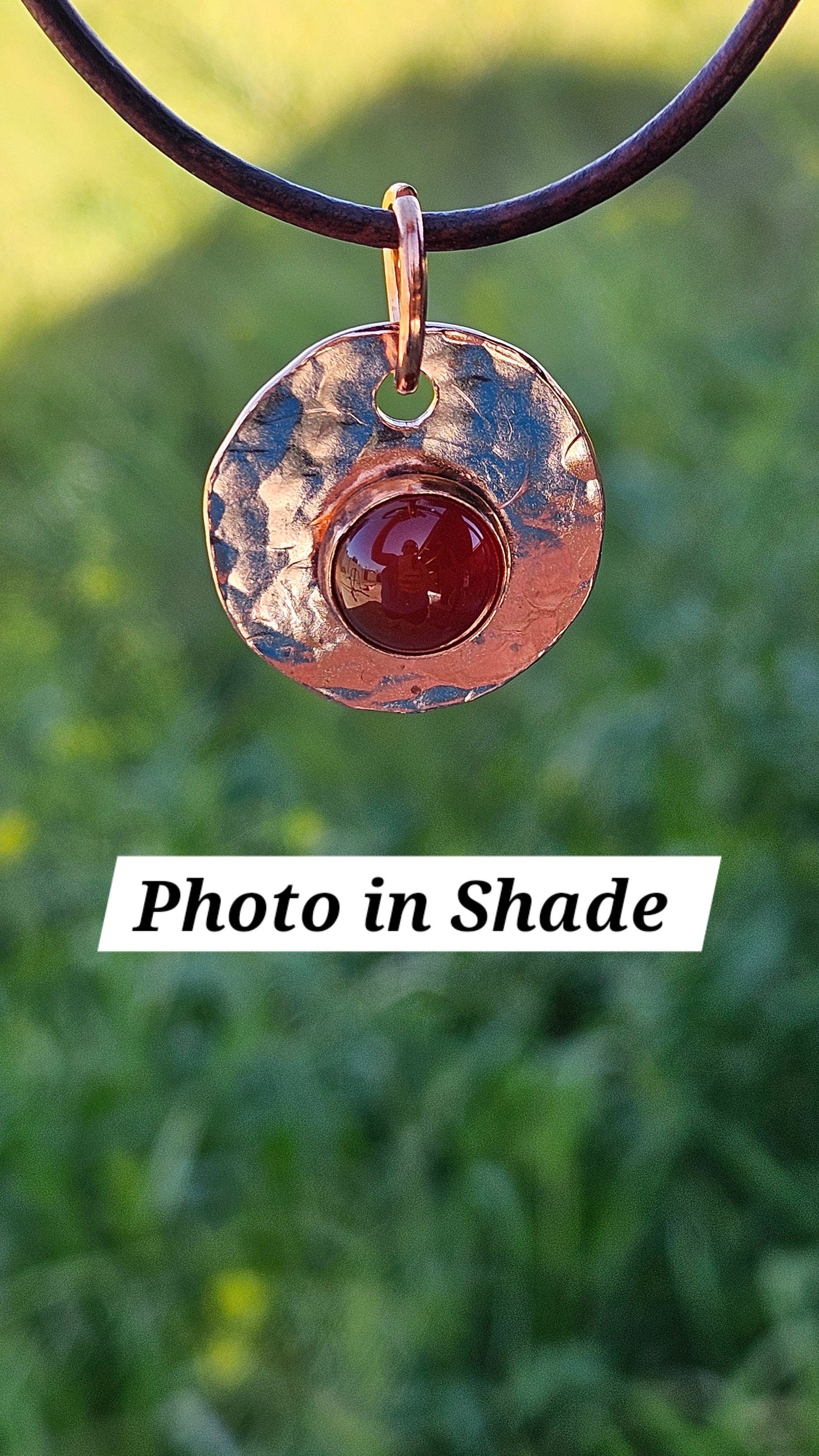 Copper and Red Agate Necklace/ Leather Cord/ Hammered Copper Pendant/ Handmade Jewelry/ by Elven Soul