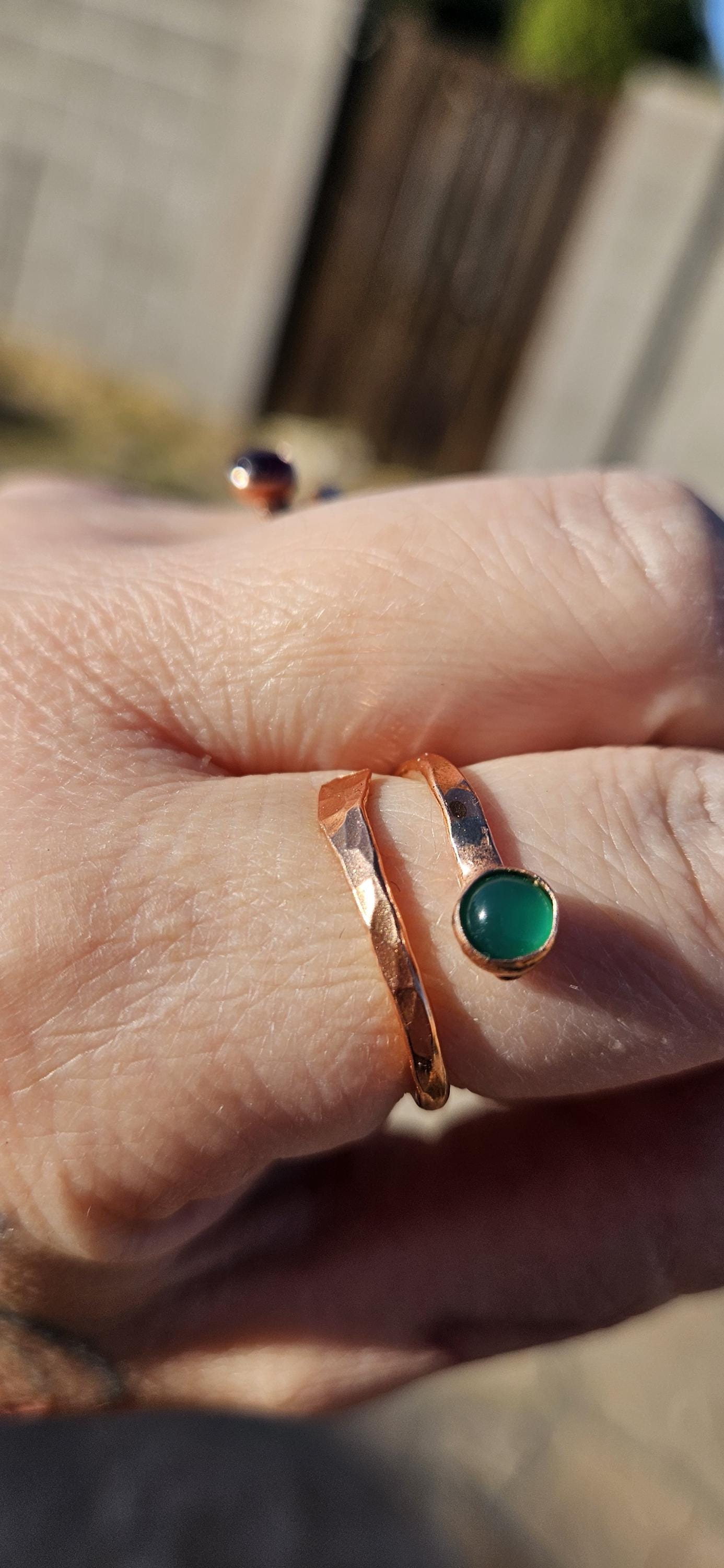 Hammered Copper Ring with Single Stone/ Purple Amethyst/ Green Onyx/Adjustable Wrap Ring /Handmade Jewelry by Elven Soul