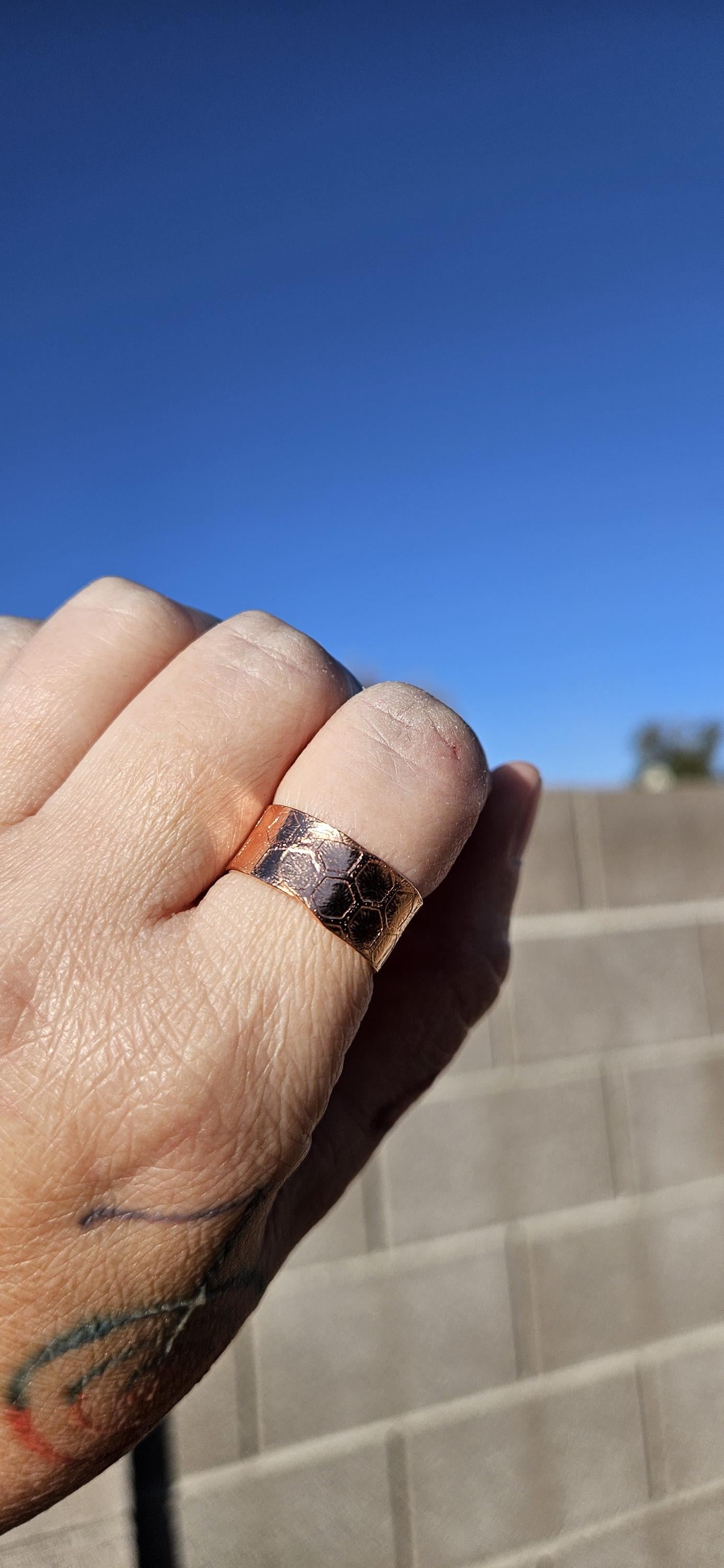 Honeycomb Copper Ring/ Adjustable Copper Band/ Copper Etched Jewelry/ Handmade by  Elven Soul