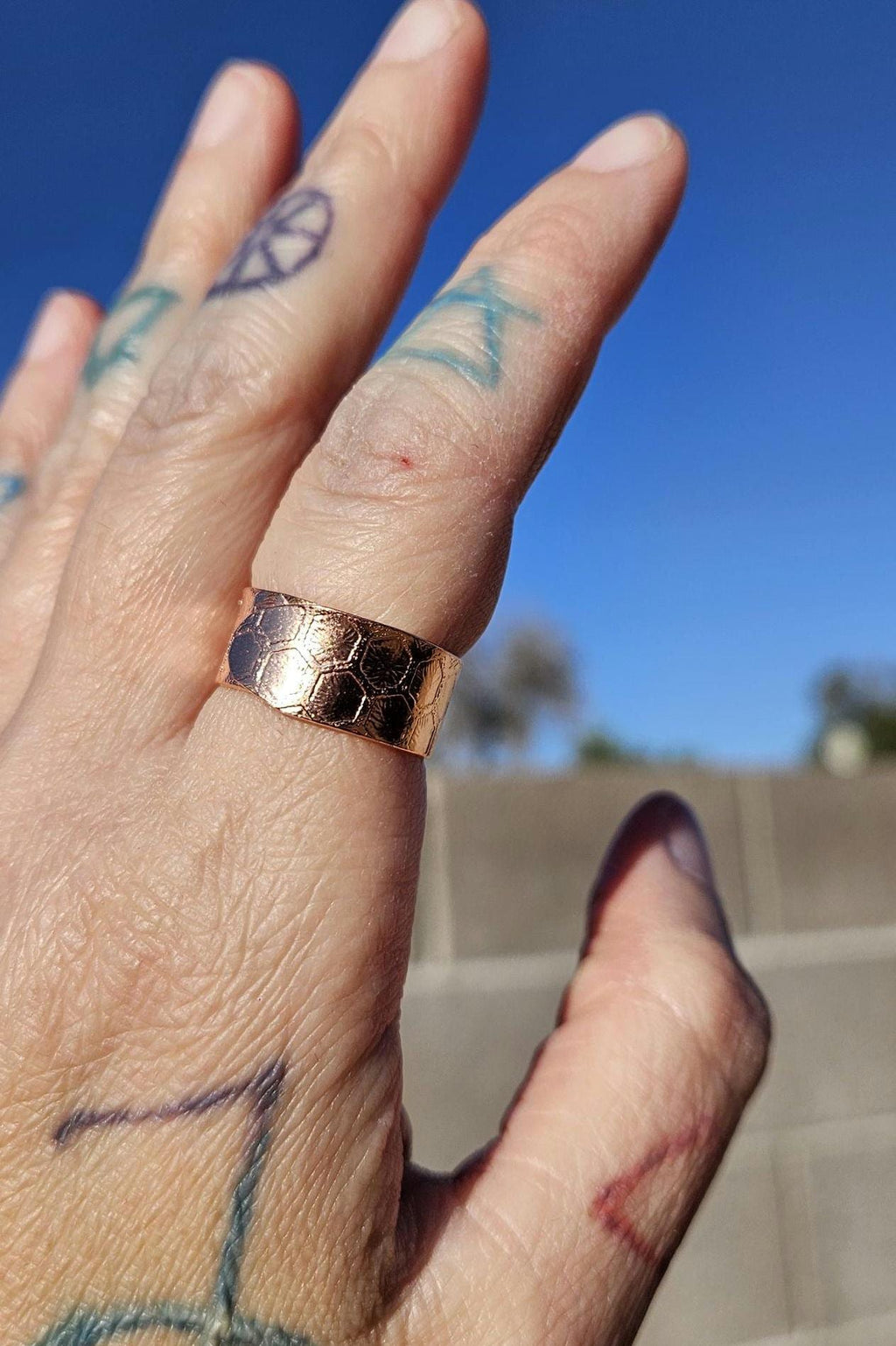 Honeycomb Copper Ring/ Adjustable Copper Band/ Copper Etched Jewelry/ Handmade by  Elven Soul
