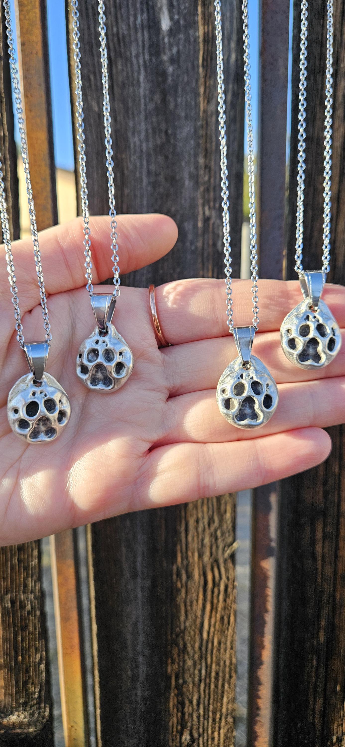 Pewter Dog Paw Print Necklace/ Silver Toned Pendant/ Hand Cast Pewter from Hand Sculpted Design/ Jewelry By Elven Soul