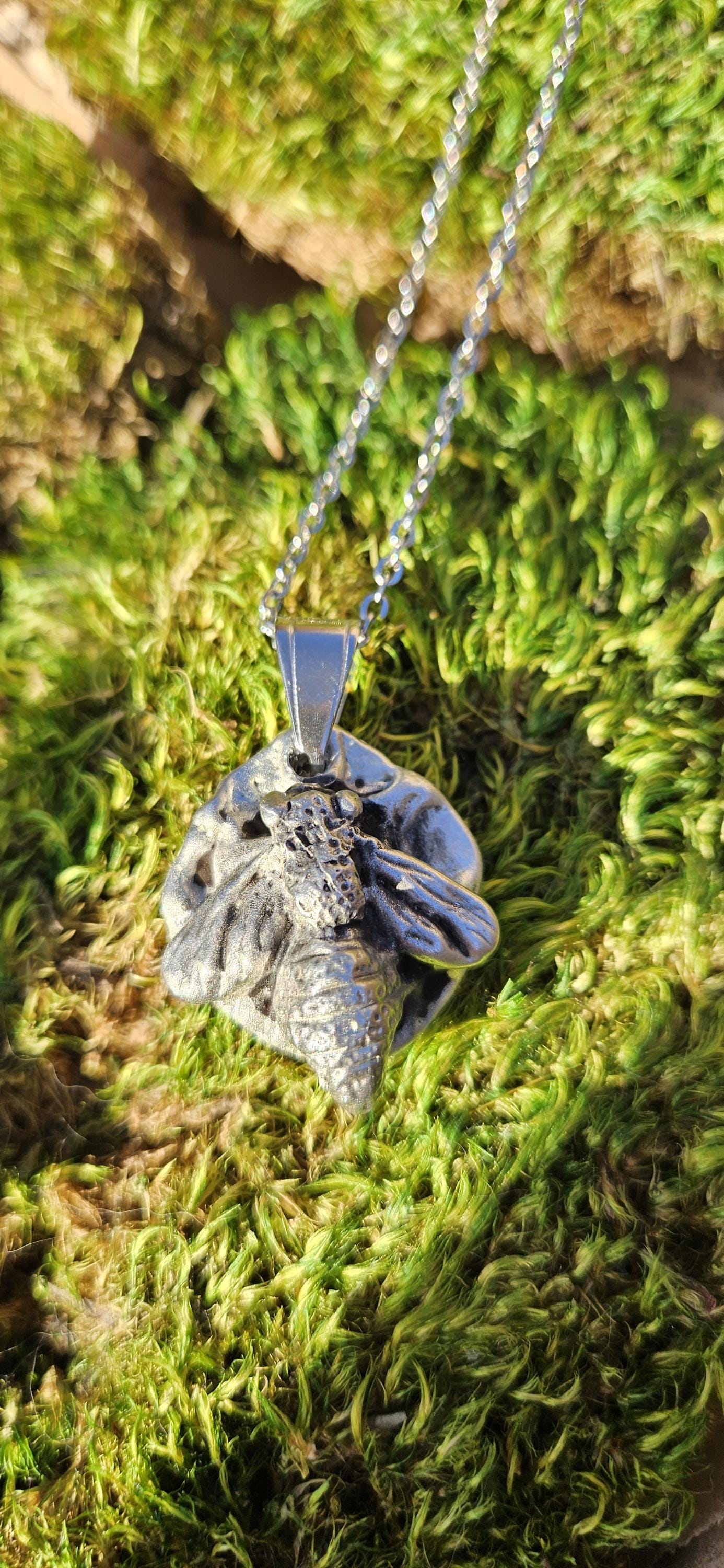 Pewter Honeybee Necklace/ Silver Toned Pendant/ Hand Cast Pewter from Hand Sculpted Design/ Bee Jewelry/ By Elven Soul