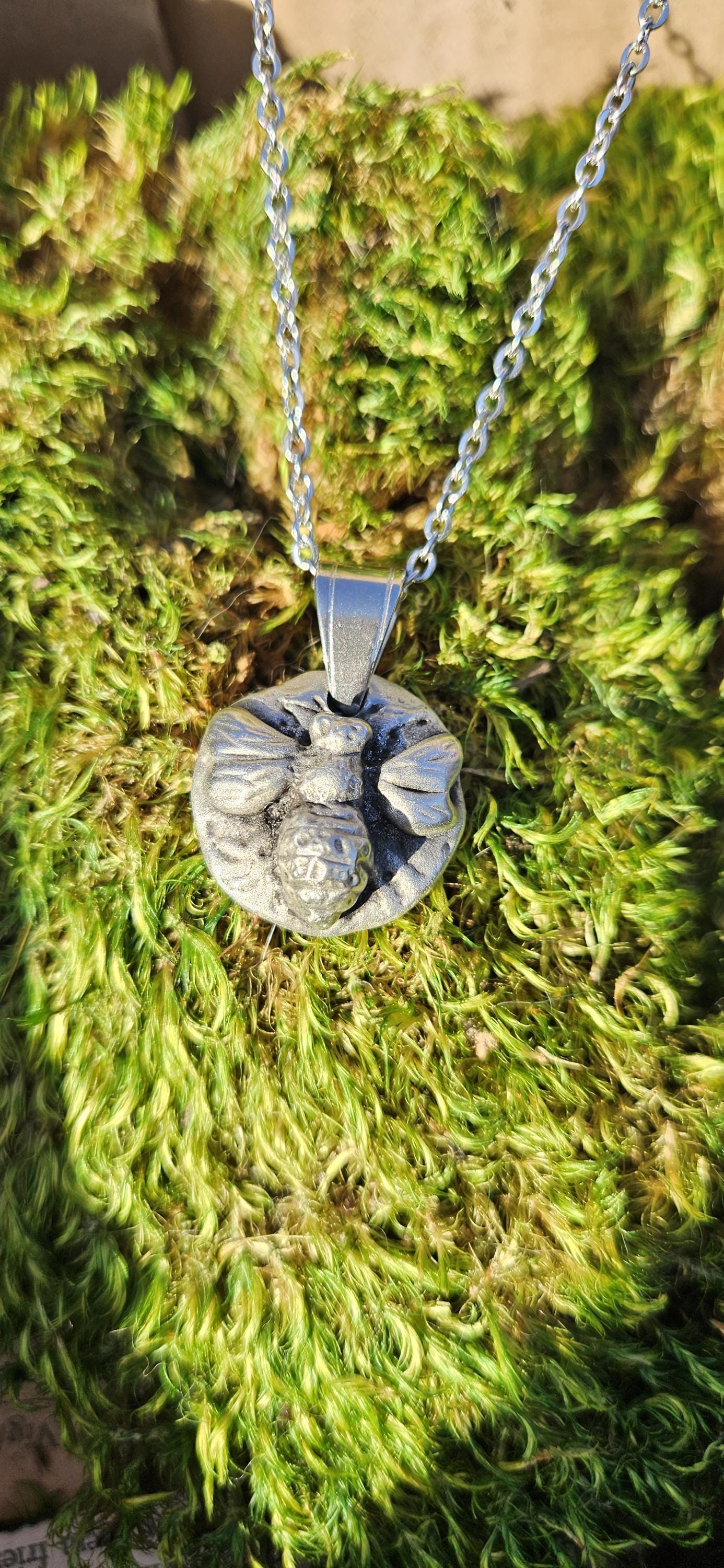 Pewter Bumblebee Necklace/ Silver Toned Pendant/ Hand Cast Pewter from Hand Sculpted Design/ Bee Jewelry/ By Elven Soul