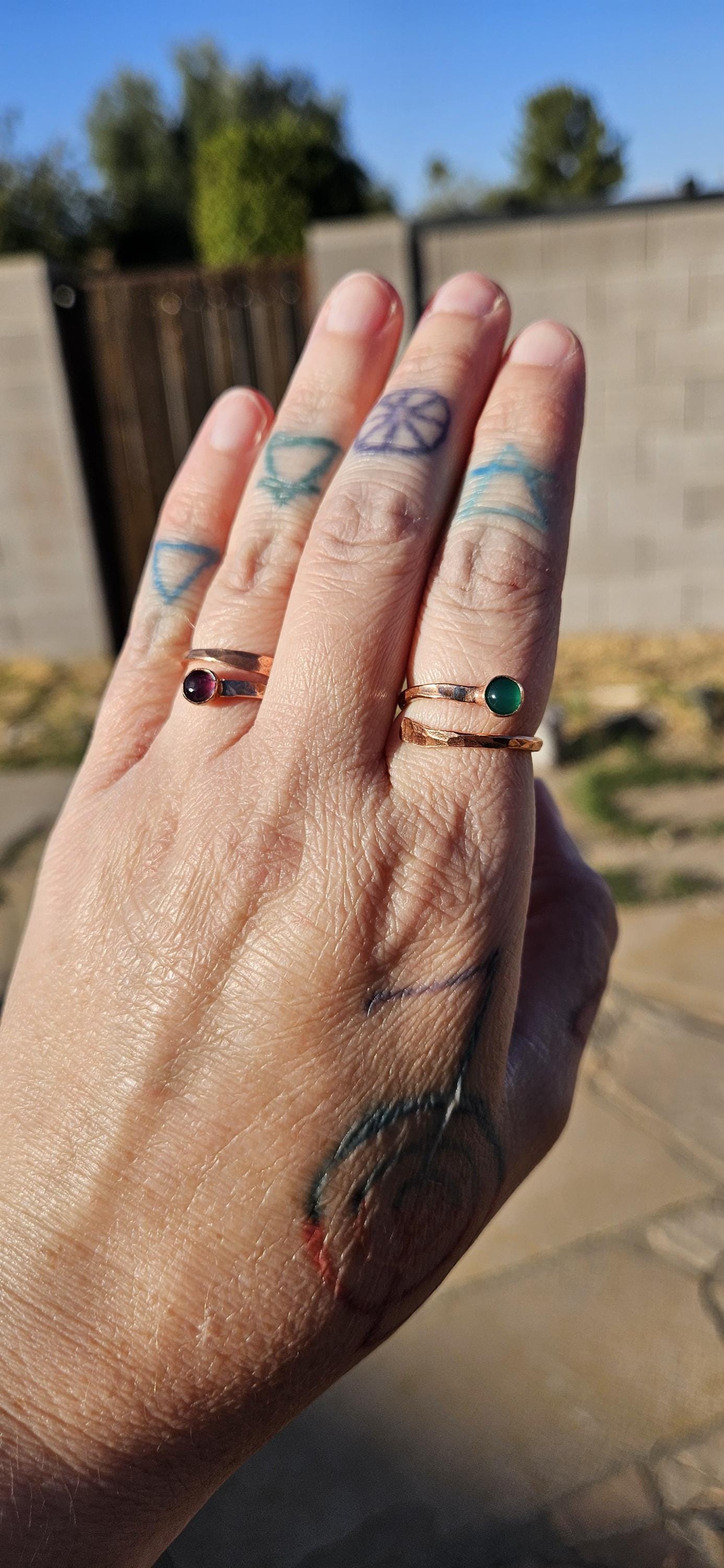 Hammered Copper Ring with Single Stone/ Purple Amethyst/ Green Onyx/Adjustable Wrap Ring /Handmade Jewelry by Elven Soul