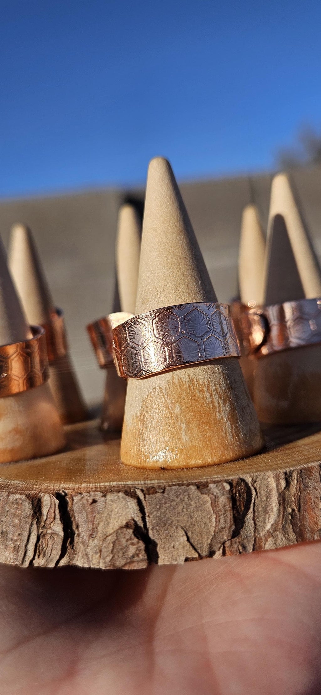 Honeycomb Copper Ring/ Adjustable Copper Band/ Copper Etched Jewelry/ Handmade by  Elven Soul