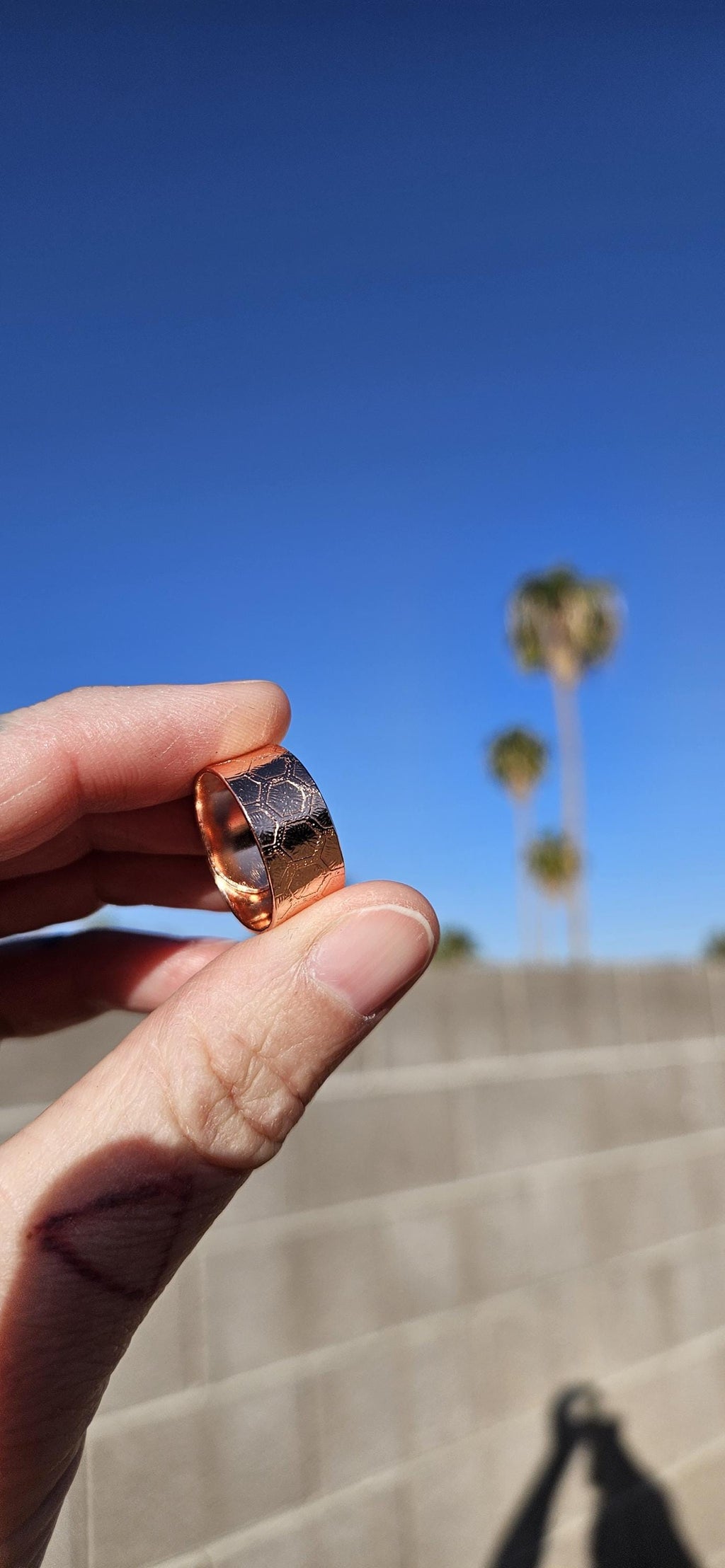 Honeycomb Copper Ring/ Adjustable Copper Band/ Copper Etched Jewelry/ Handmade by  Elven Soul