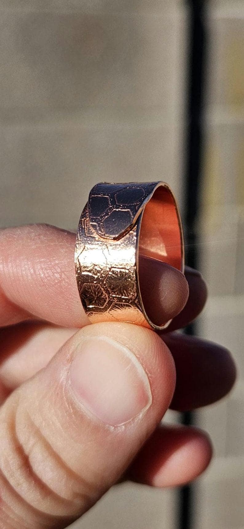 Honeycomb Copper Ring/ Adjustable Copper Band/ Copper Etched Jewelry/ Handmade by  Elven Soul