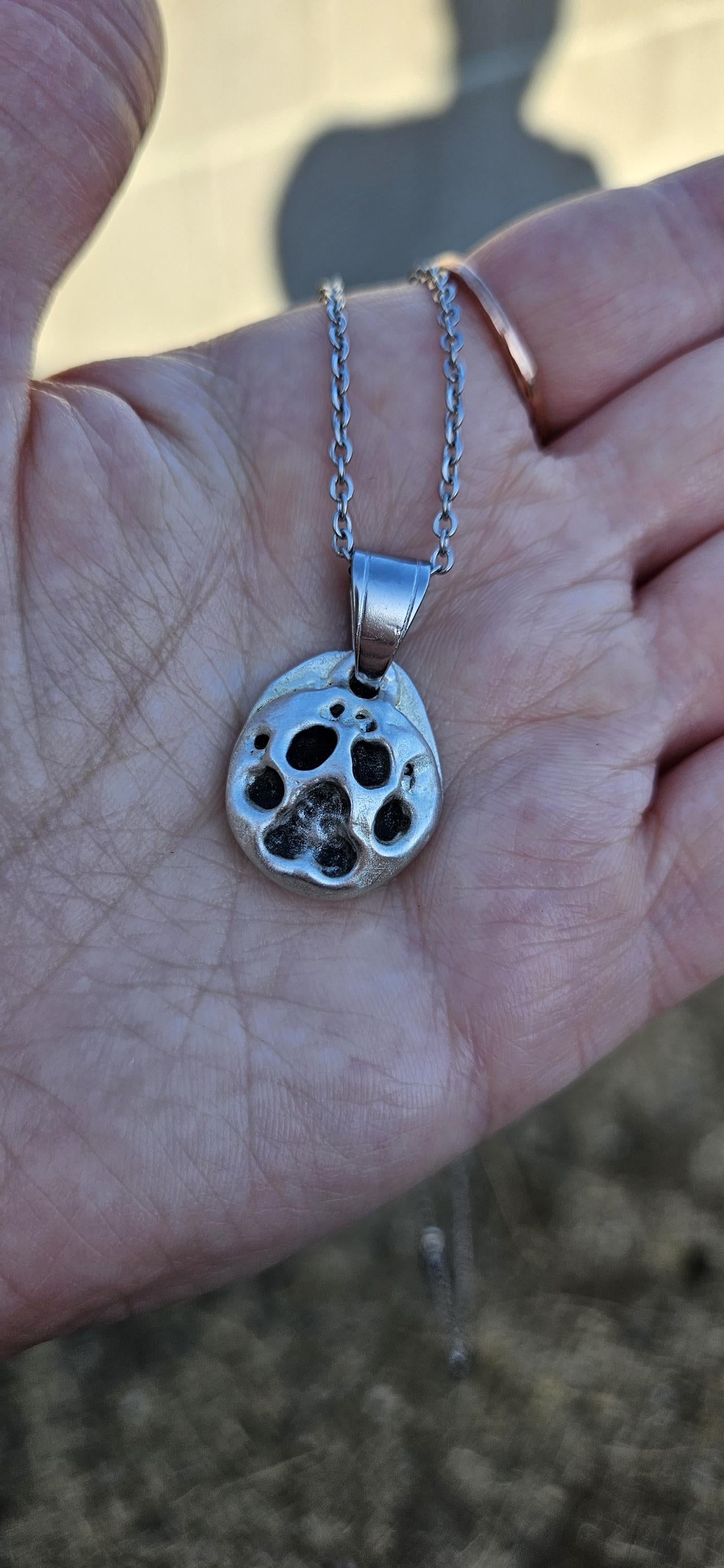 Pewter Dog Paw Print Necklace/ Silver Toned Pendant/ Hand Cast Pewter from Hand Sculpted Design/ Jewelry By Elven Soul