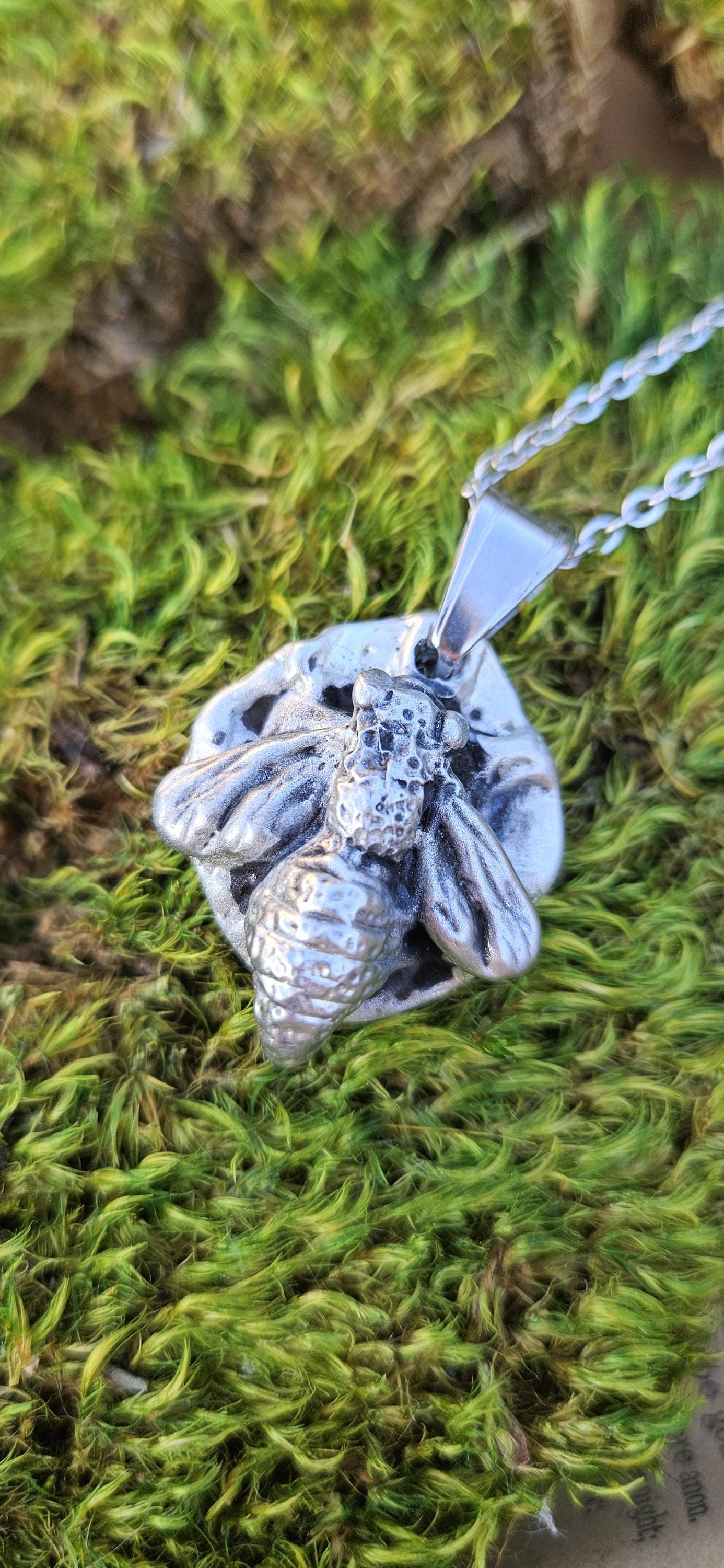 Pewter Honeybee Necklace/ Silver Toned Pendant/ Hand Cast Pewter from Hand Sculpted Design/ Bee Jewelry/ By Elven Soul