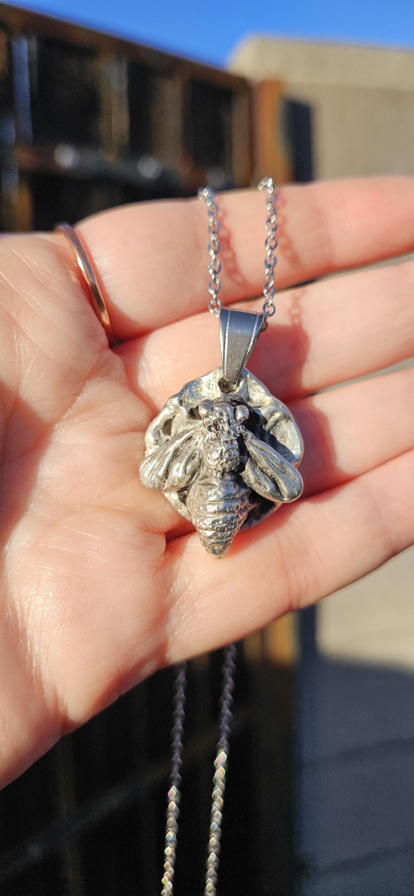 Pewter Honeybee Necklace/ Silver Toned Pendant/ Hand Cast Pewter from Hand Sculpted Design/ Bee Jewelry/ By Elven Soul