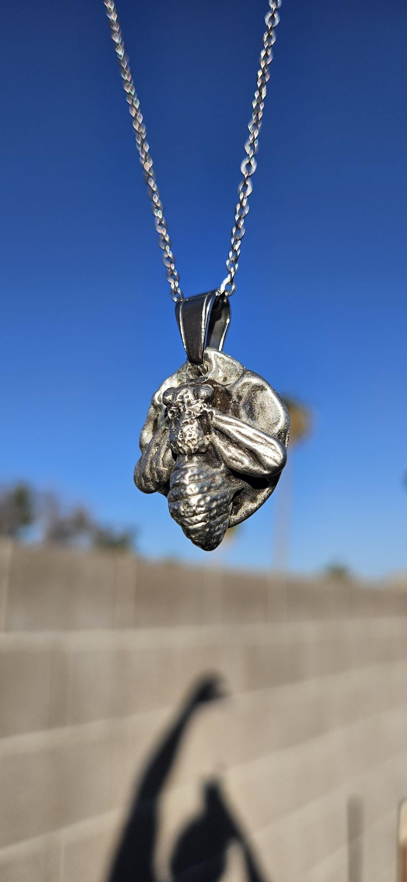 Pewter Honeybee Necklace/ Silver Toned Pendant/ Hand Cast Pewter from Hand Sculpted Design/ Bee Jewelry/ By Elven Soul