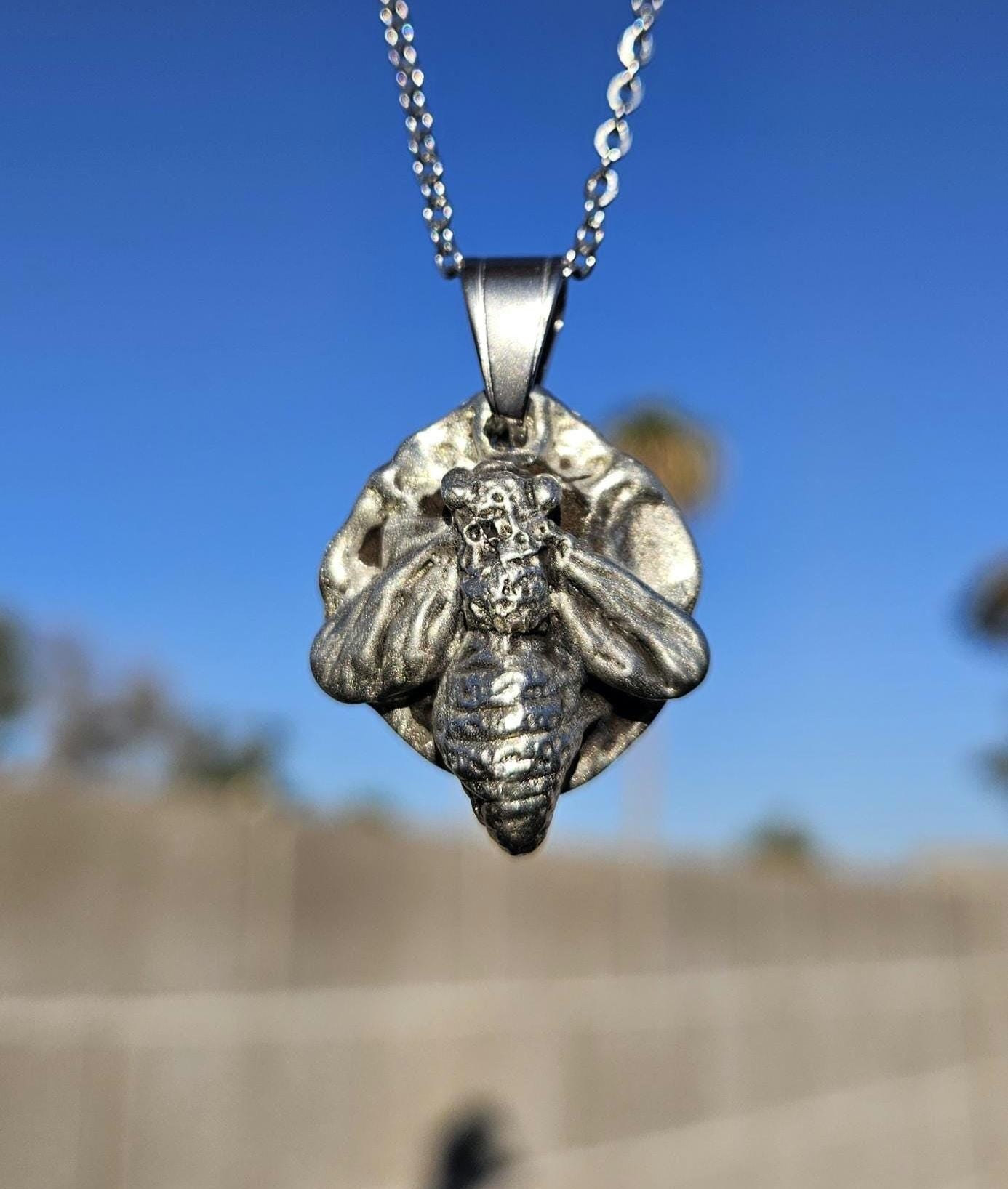 Pewter Honeybee Necklace/ Silver Toned Pendant/ Hand Cast Pewter from Hand Sculpted Design/ Bee Jewelry/ By Elven Soul