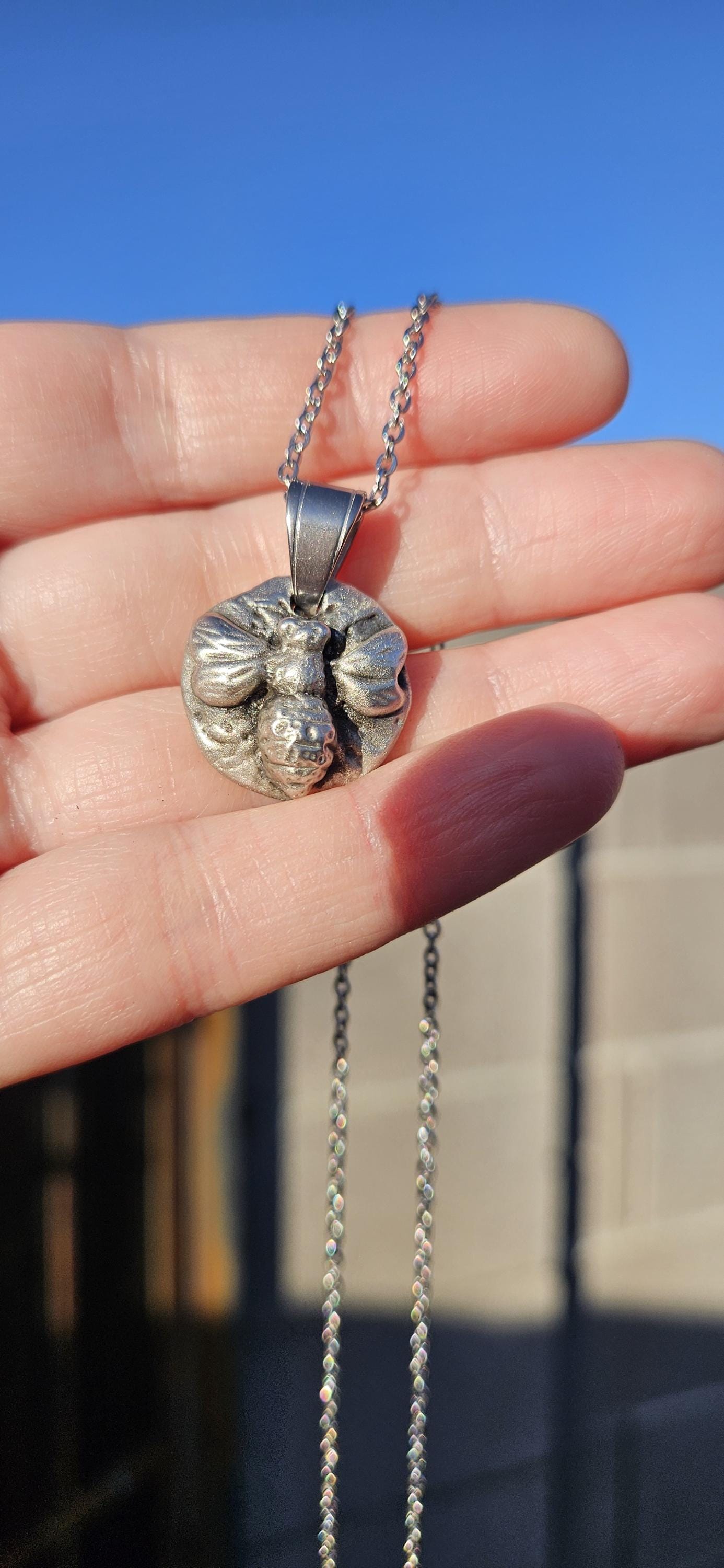 Pewter Bumblebee Necklace/ Silver Toned Pendant/ Hand Cast Pewter from Hand Sculpted Design/ Bee Jewelry/ By Elven Soul